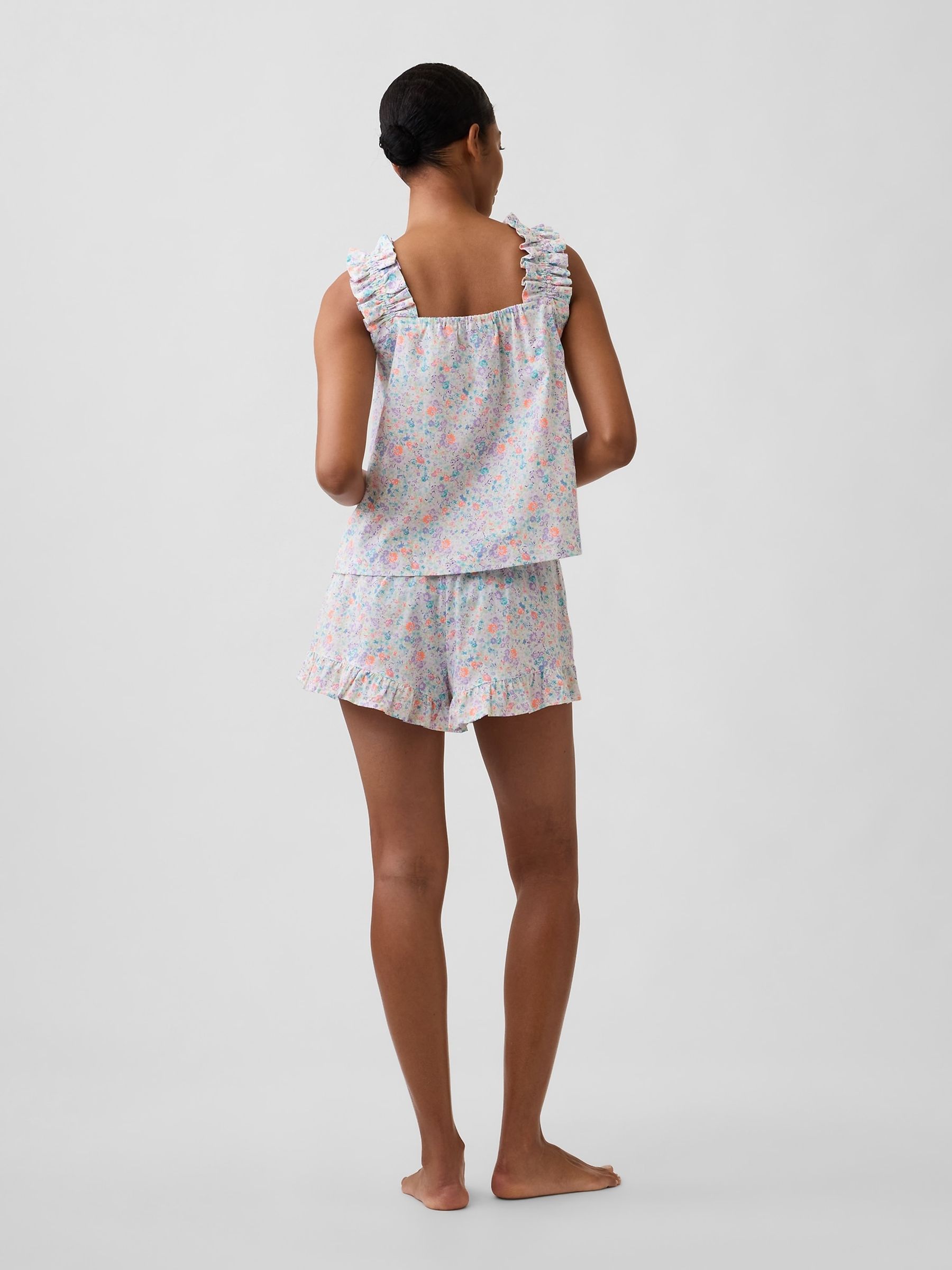 Purple Floral Ruffle Poplin Pyjama Shorts - Image 2 of 8