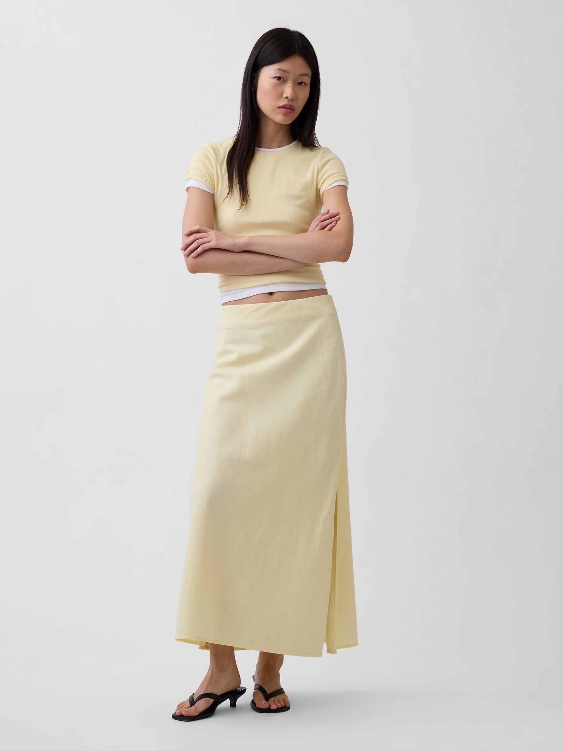 Yellow Linen-Blend Maxi Slip Skirt - Image 1 of 4