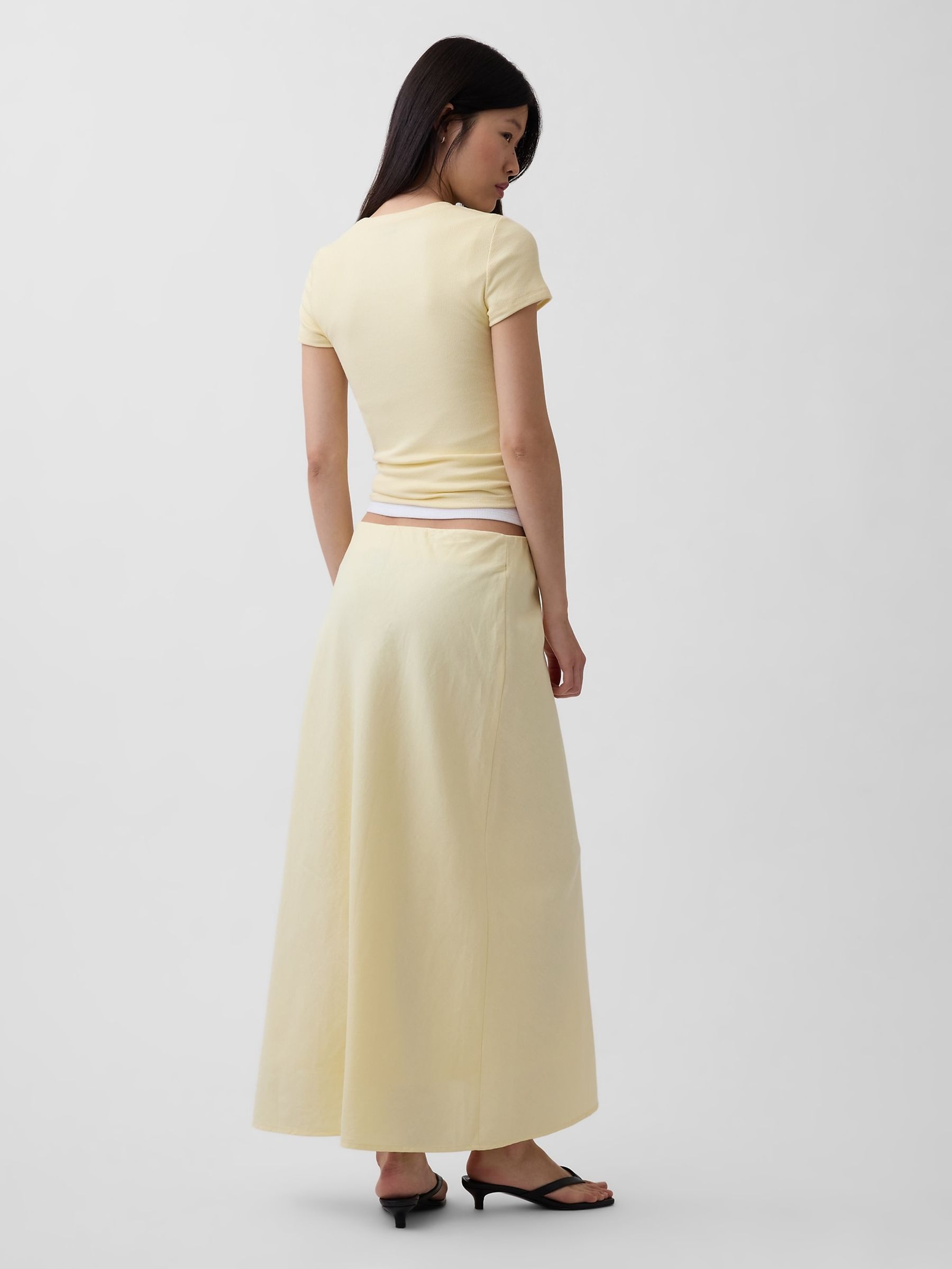 Yellow Linen-Blend Maxi Slip Skirt - Image 2 of 4