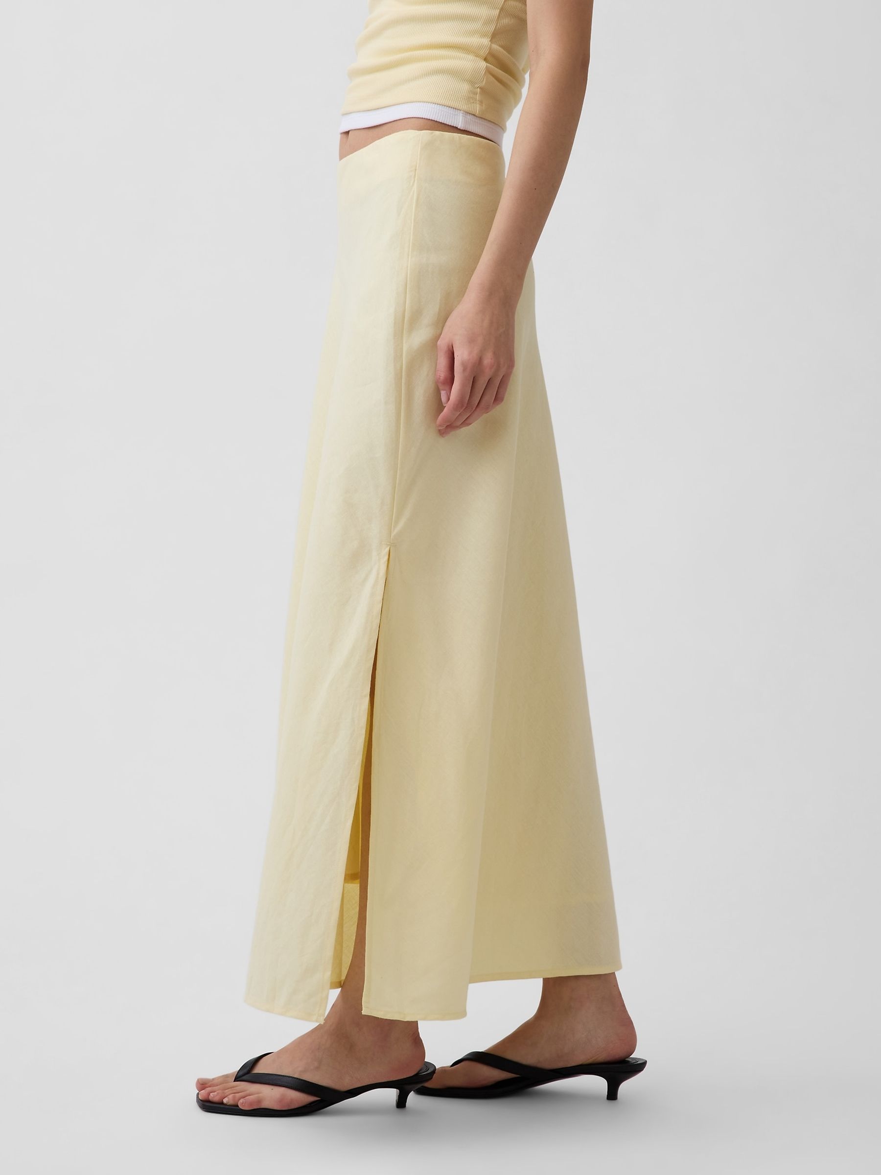 Yellow Linen-Blend Maxi Slip Skirt - Image 3 of 4