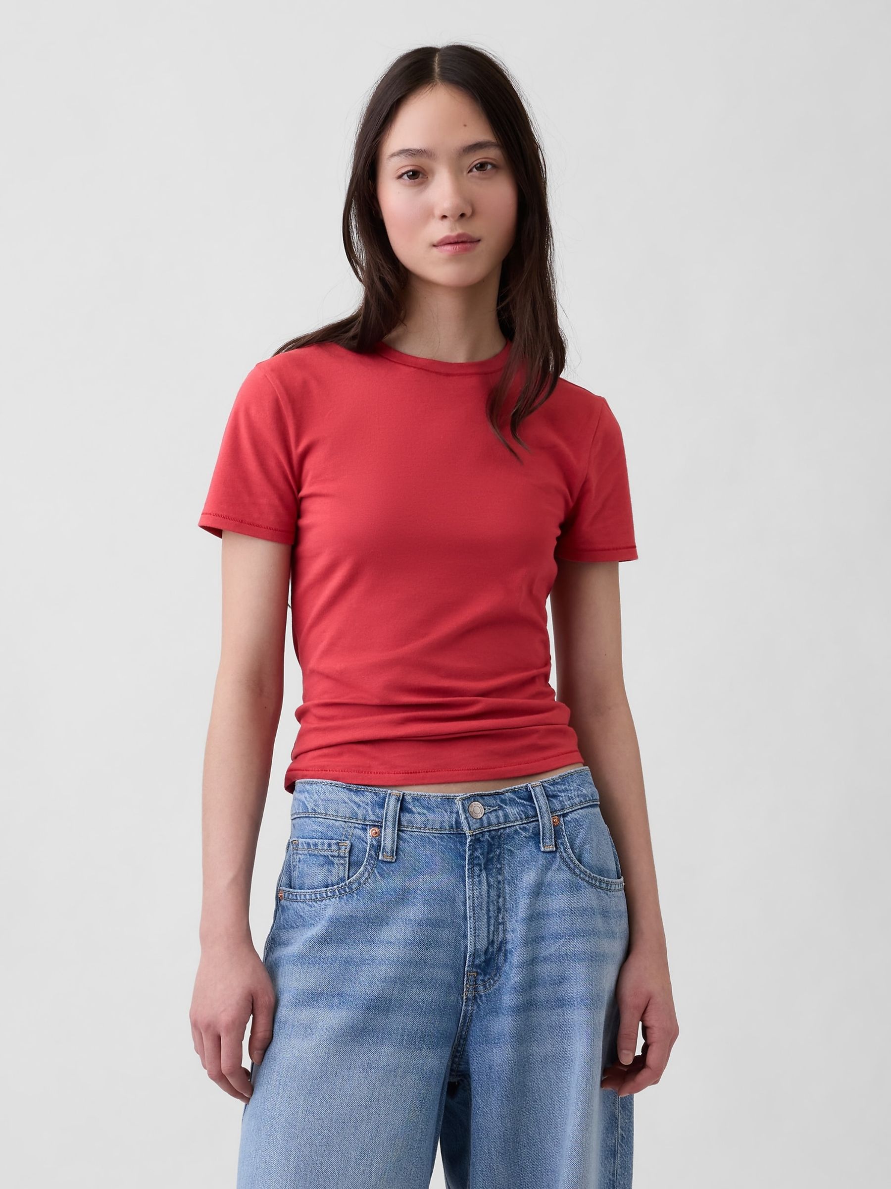 Red Close Knit Jersey T-Shirt - Image 1 of 4