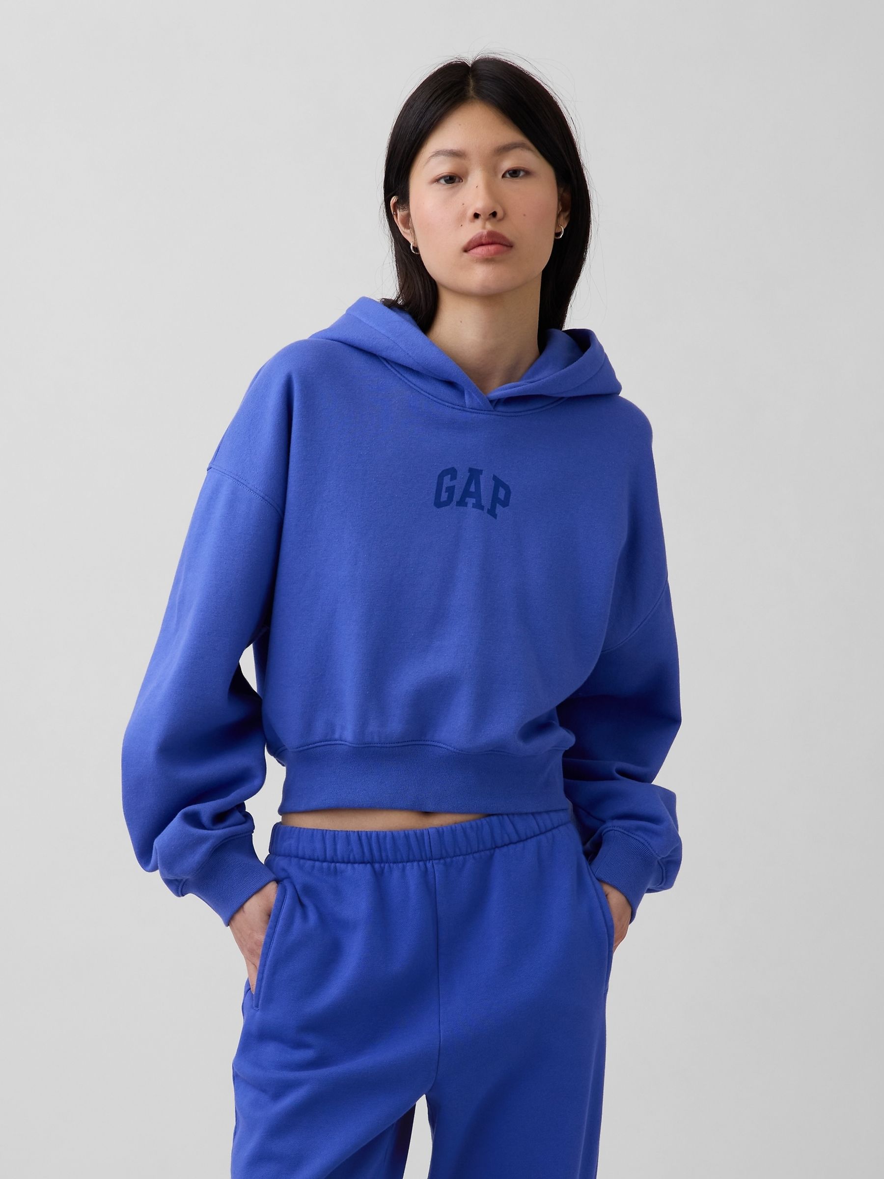 Blue VintageSoft Oversized Crop Logo Hoodie - Image 1 of 5