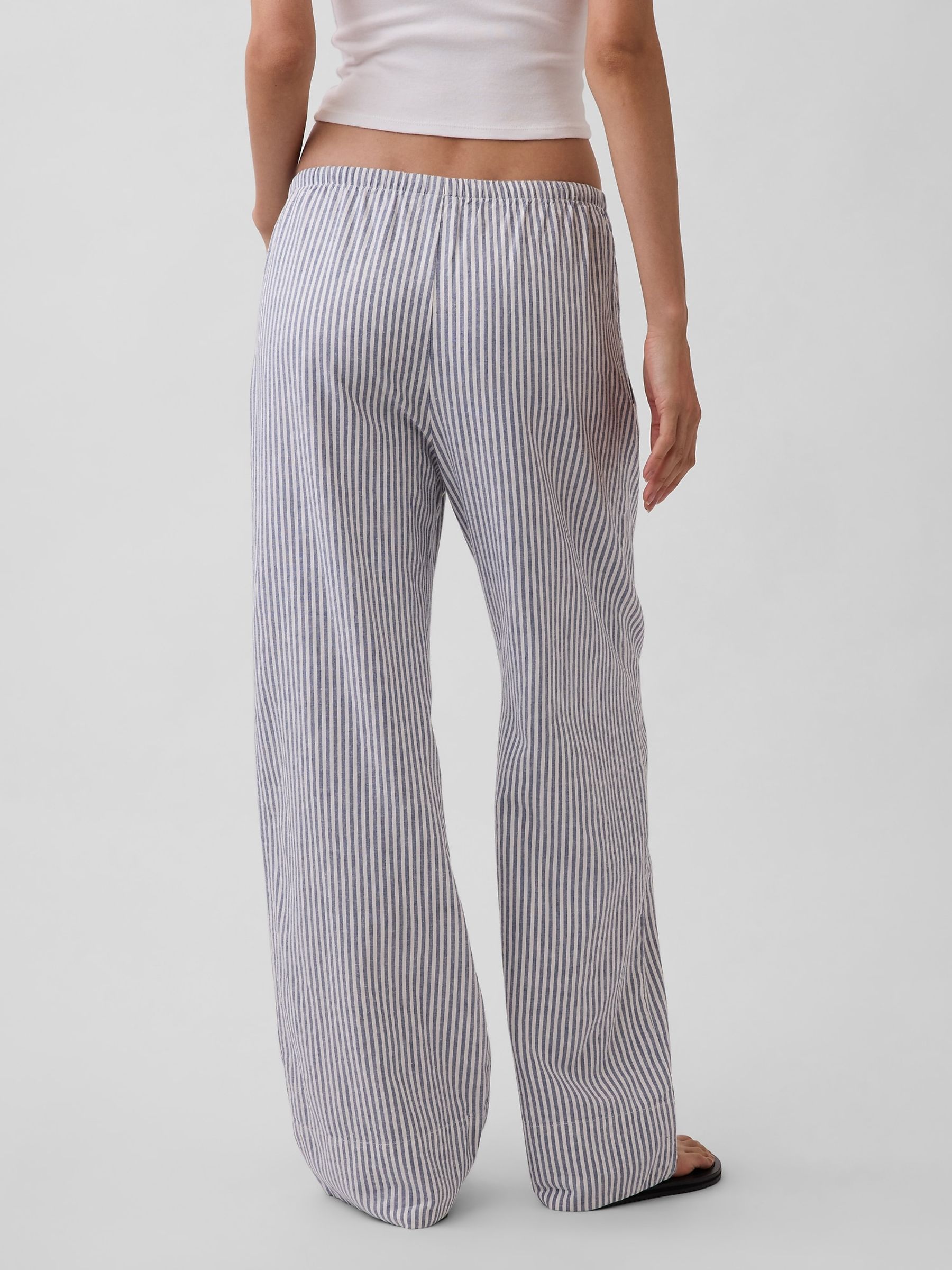 Blue stripe Linen-Blend Relaxed Wide-Leg Trousers - Image 2 of 4 Blue stripe Linen-Blend Relaxed Wide-Leg Trousers - Image 2 of 4