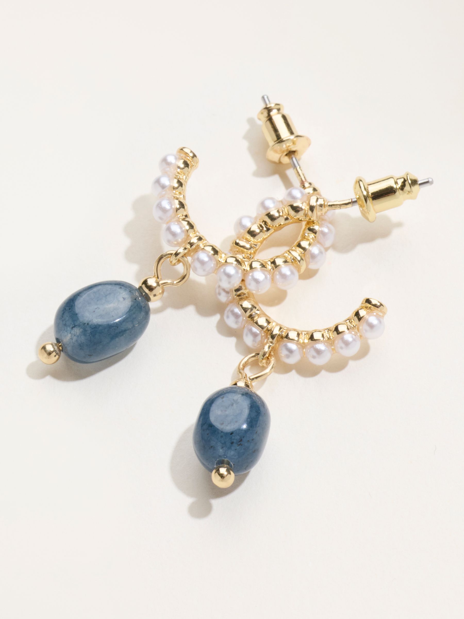 Blue Faux Pearl Stone Earrings - Image 2 of 2
