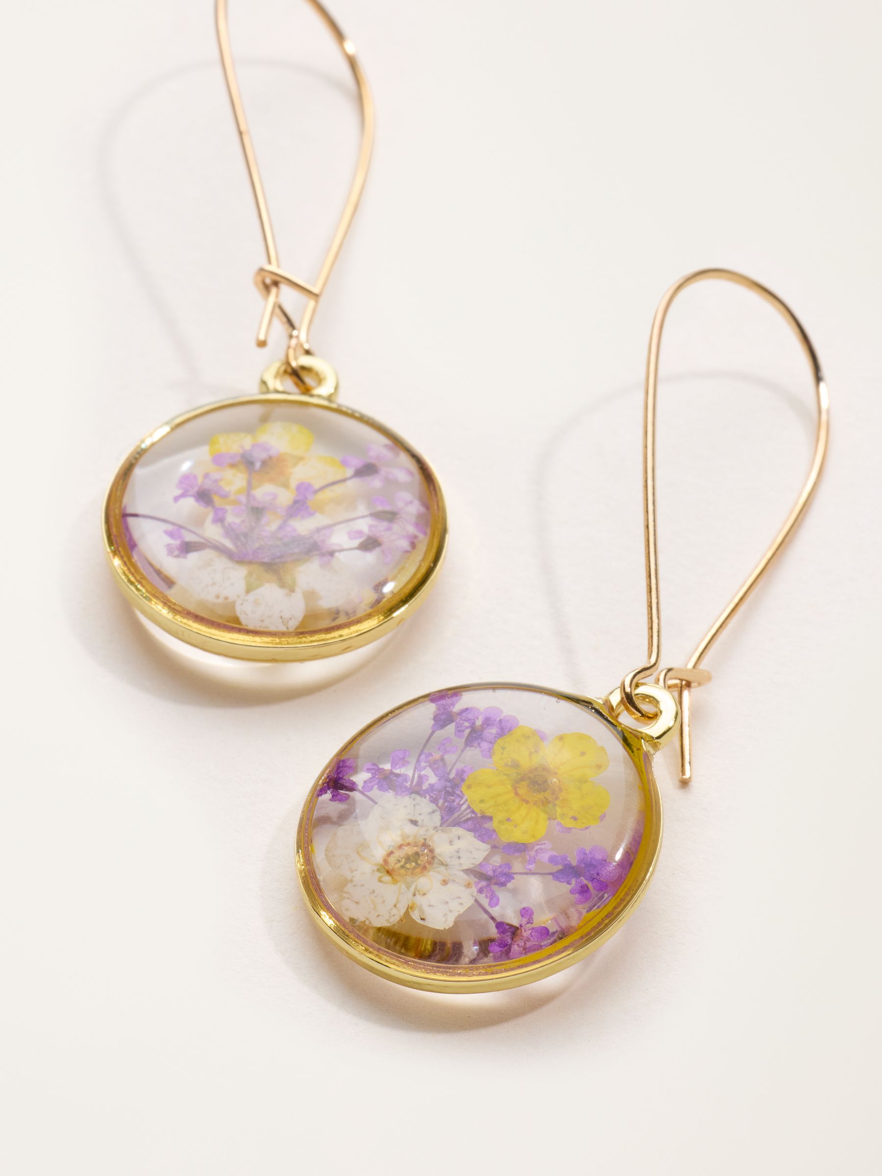 Gold Tone Pressed Flower Earrings - Image 2 of 2