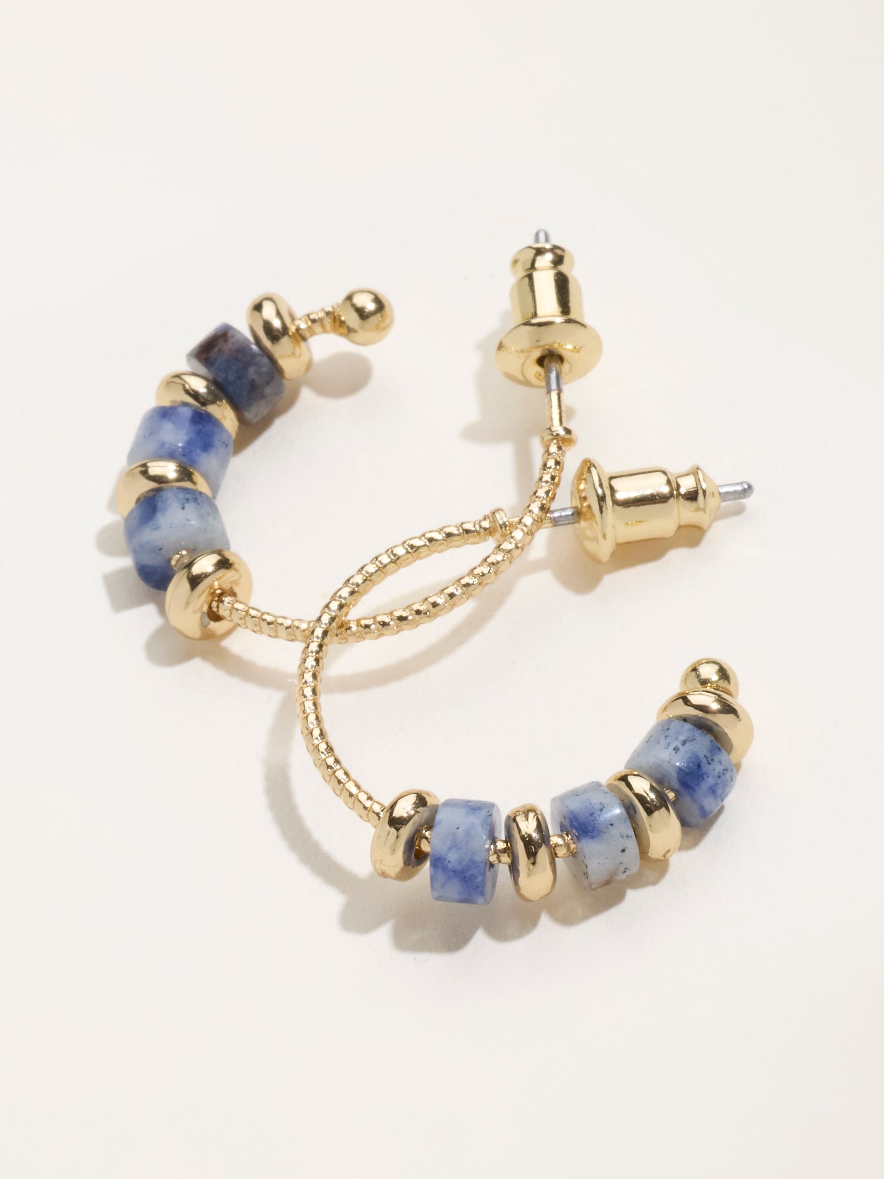 Stone Hoop Earrings in Blue - Image 2 of 2