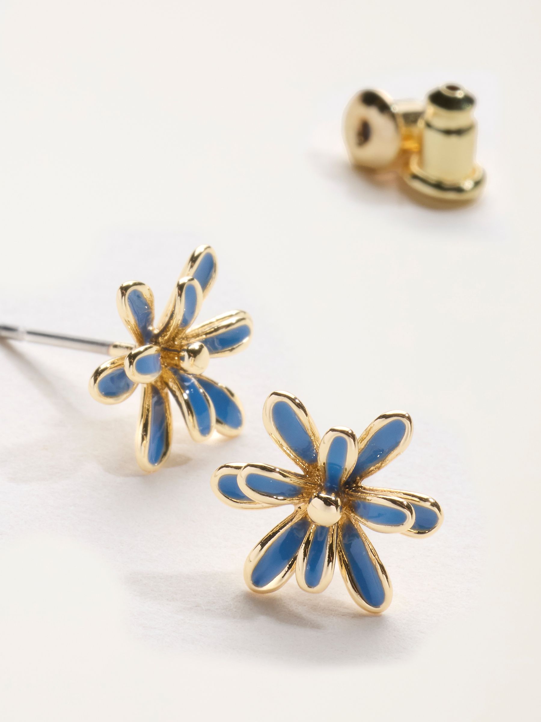 Navy Flower Stud Earrings - Image 2 of 2 Navy Flower Stud Earrings - Image 2 of 2