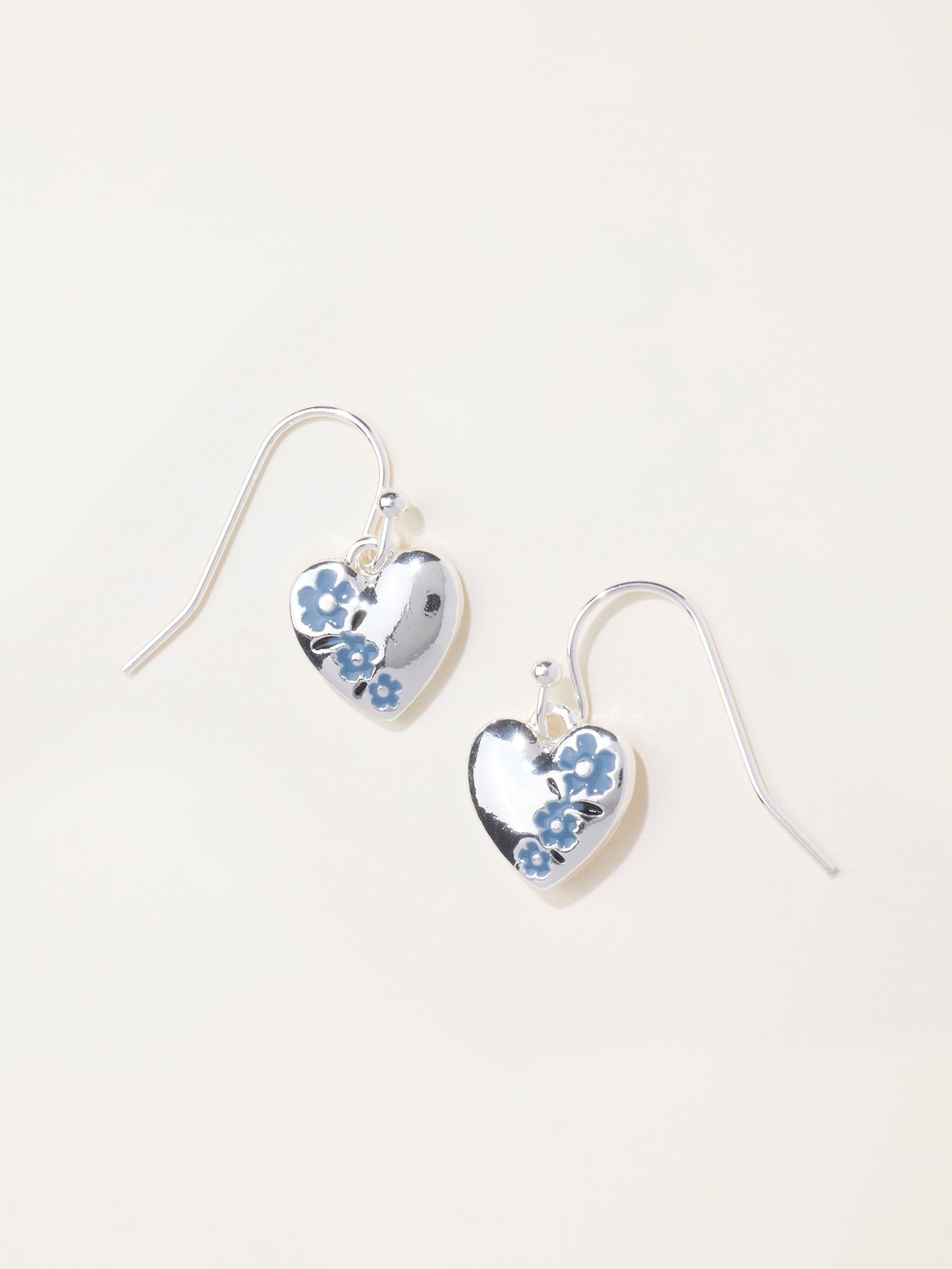 Silver Tone Floral Heart Earrings - Image 1 of 2