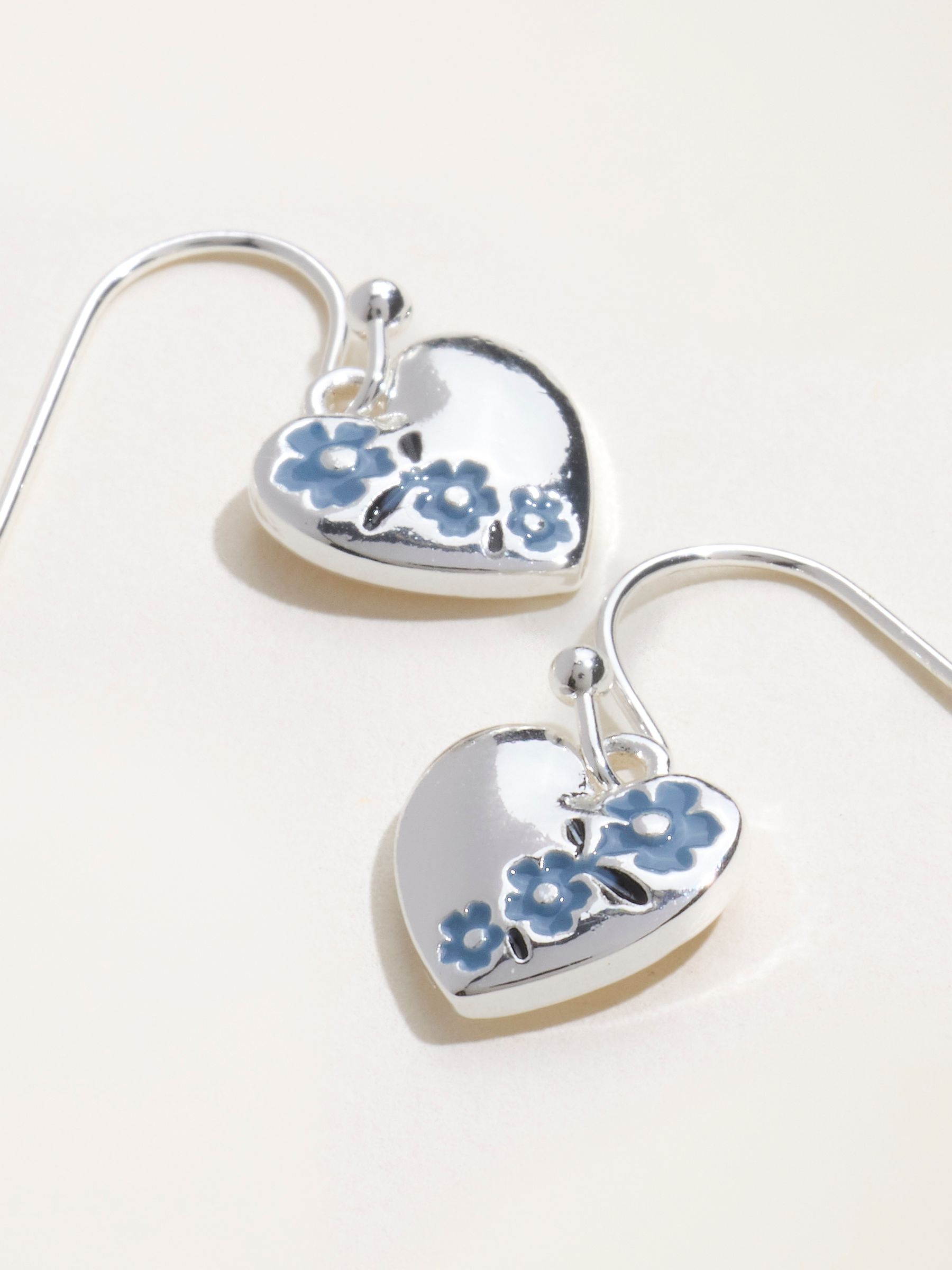 Silver Tone Floral Heart Earrings - Image 2 of 2