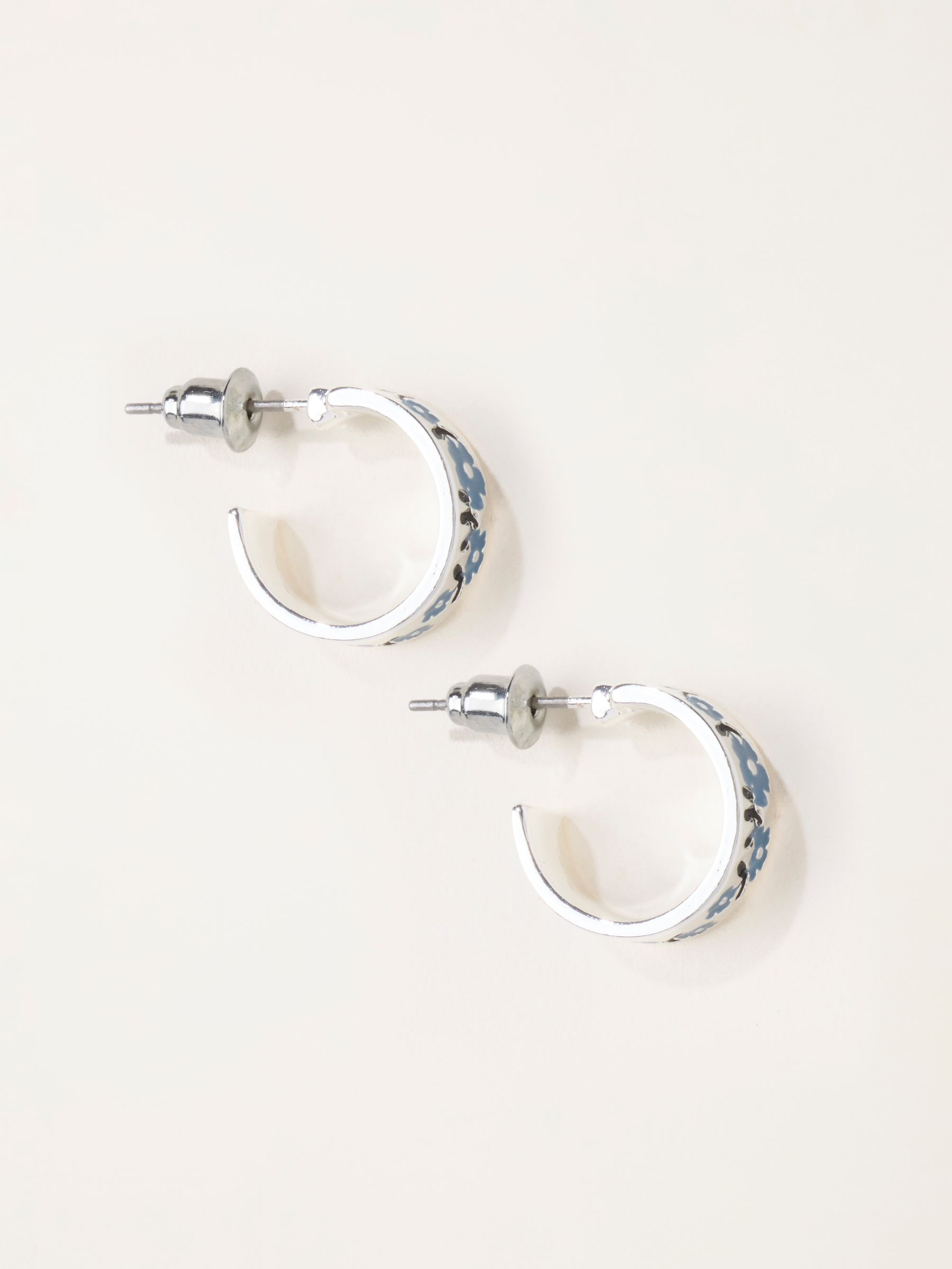 Silver Tone Floral Hoops - Image 1 of 2 Silver Tone Floral Hoops - Image 1 of 2
