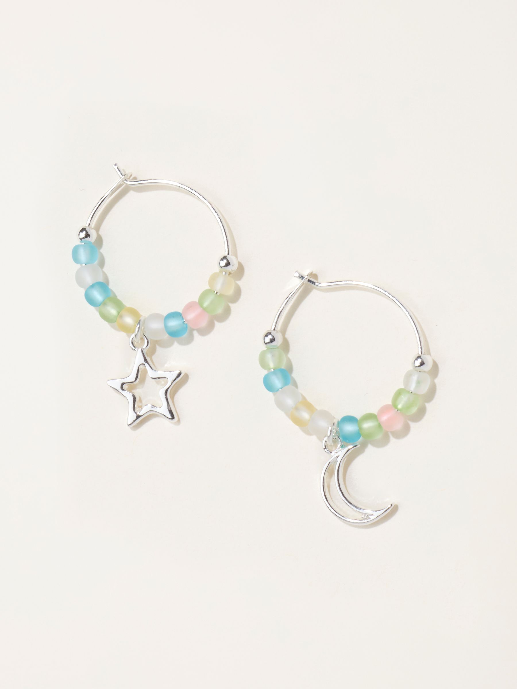Silver Tone Star Moon Hoops - Image 1 of 2