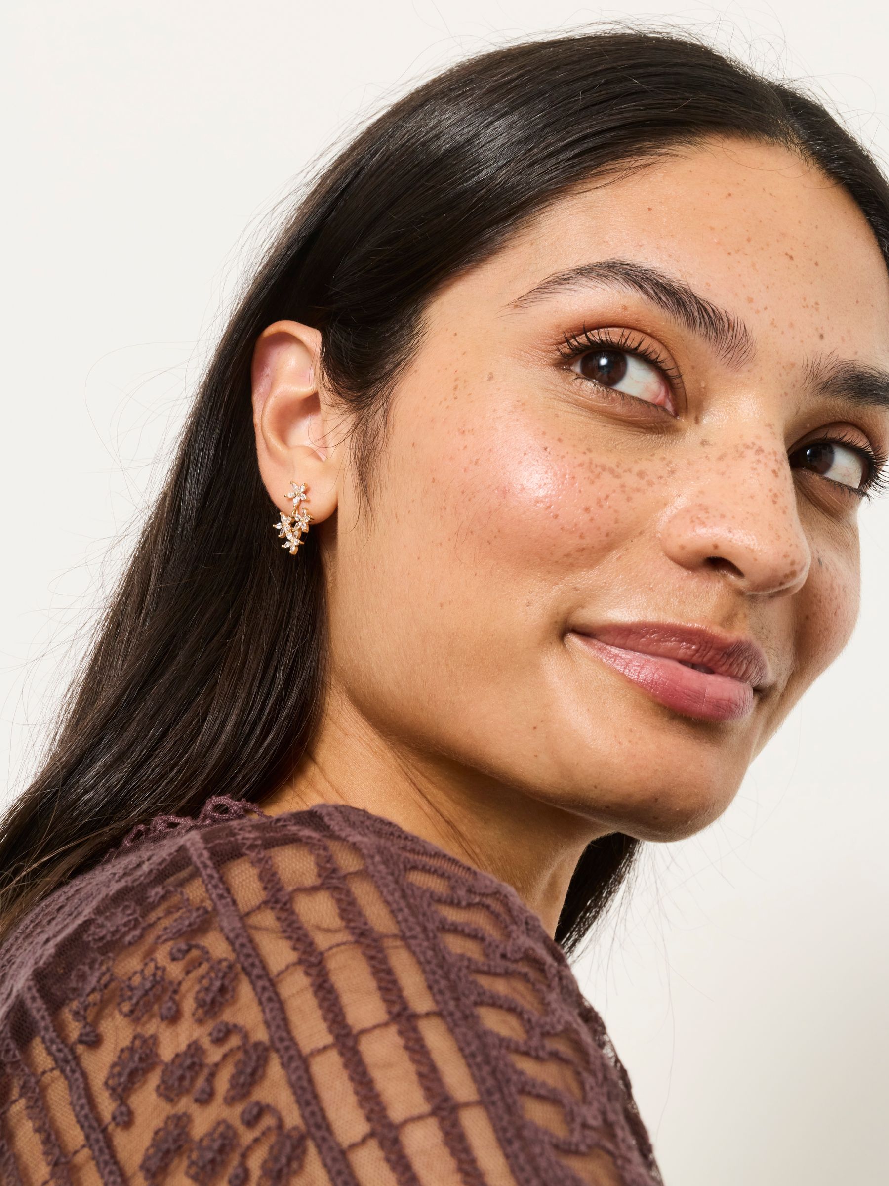 Gold Tone Flower Party Earrings - Image 3 of 4