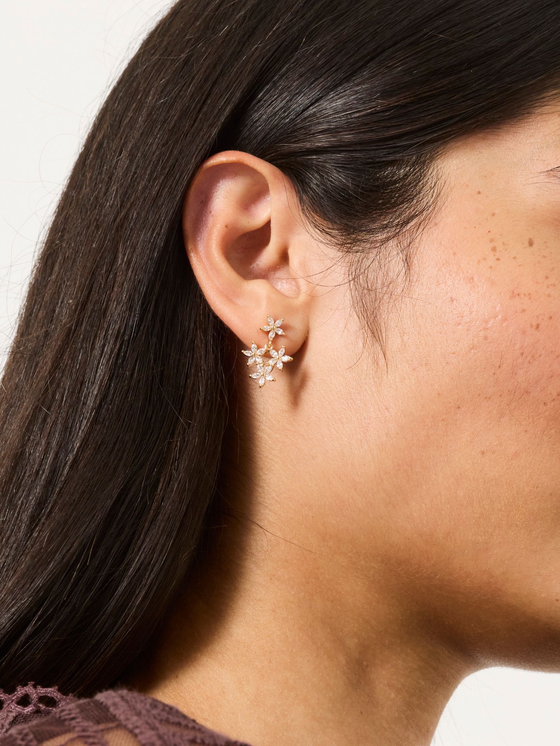 Gold Tone Flower Party Earrings - Image 4 of 4