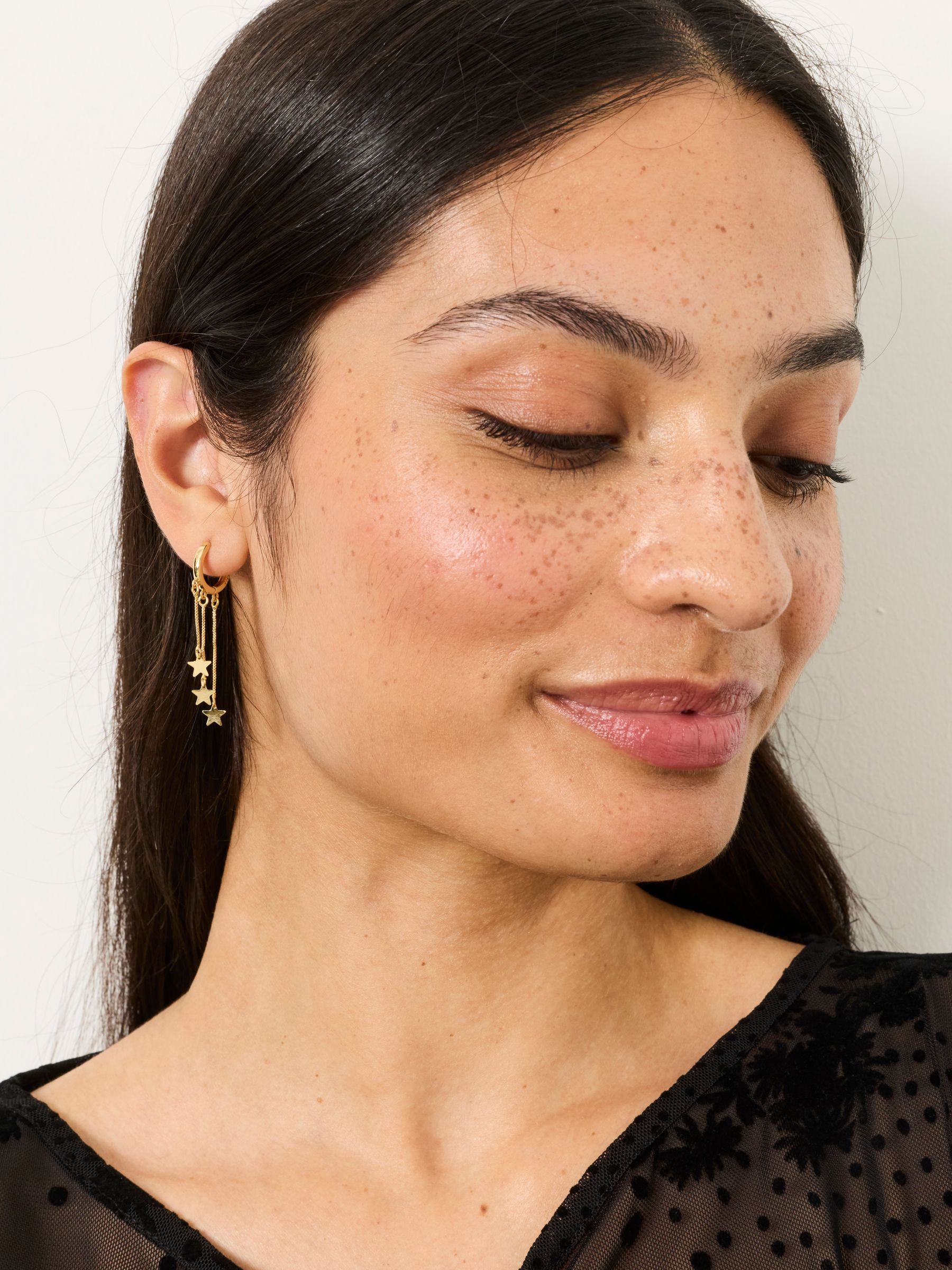 Gold Tone Star Party Hoops Earrings - Image 3 of 3