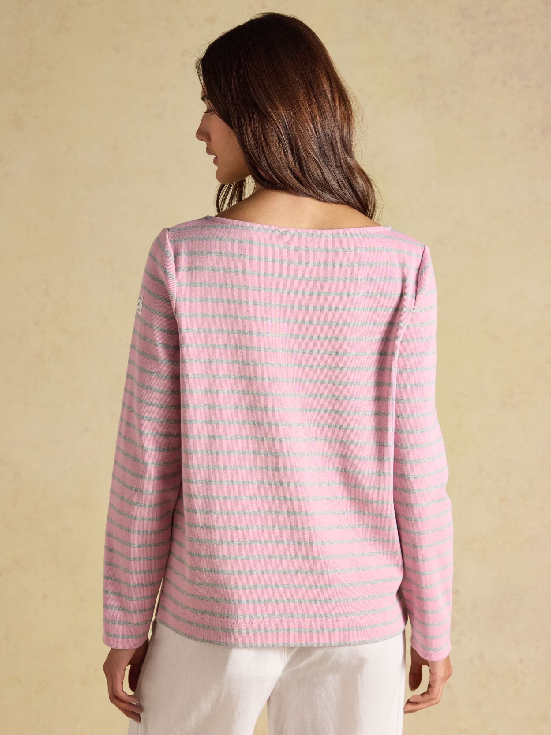Harbour Pink & Grey Marl Long Sleeve Striped Boat Neck Breton Top - Image 2 of 7