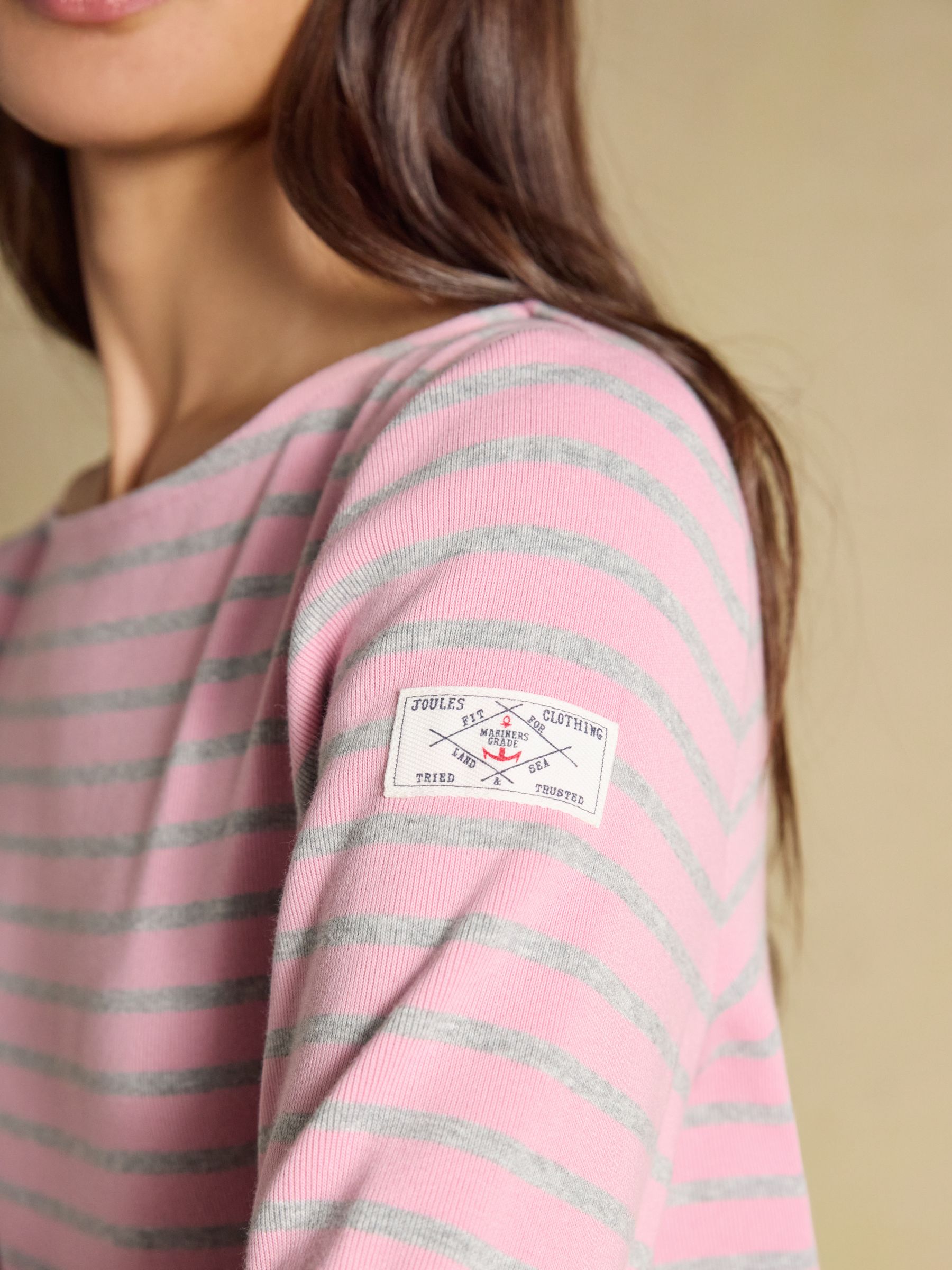 Harbour Pink & Grey Marl Long Sleeve Striped Boat Neck Breton Top - Image 3 of 7