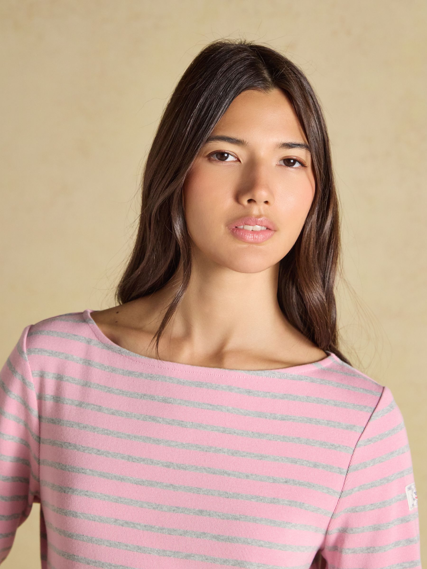 Harbour Pink & Grey Marl Long Sleeve Striped Boat Neck Breton Top - Image 4 of 7