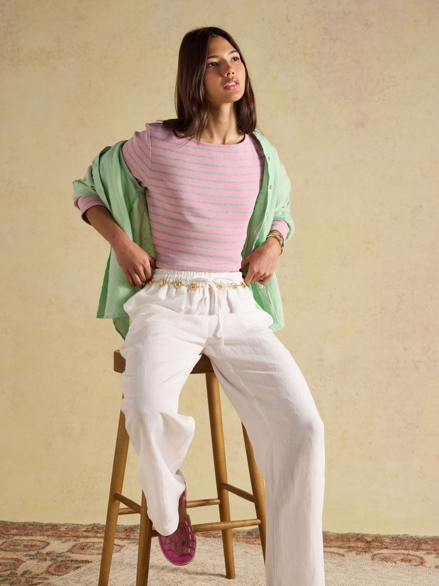 Harbour Pink & Grey Marl Long Sleeve Striped Boat Neck Breton Top - Image 6 of 7