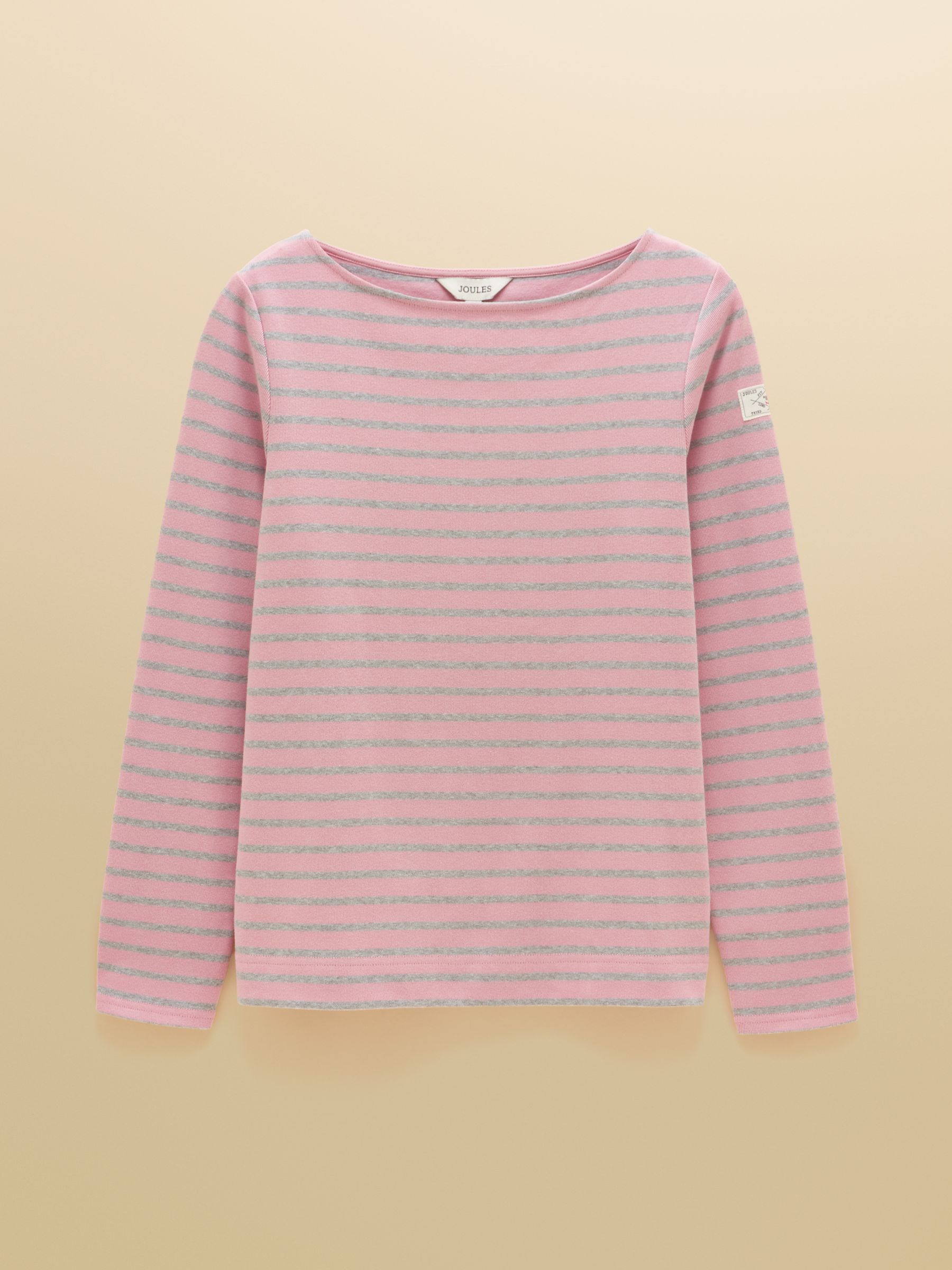Harbour Pink & Grey Marl Long Sleeve Striped Boat Neck Breton Top - Image 7 of 7