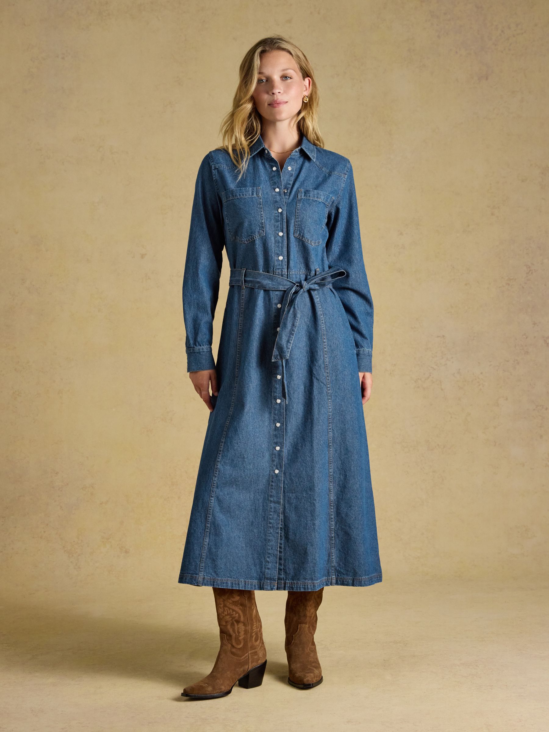 Denim Blue Tie Waist Shirt Dress - Image 1 of 8