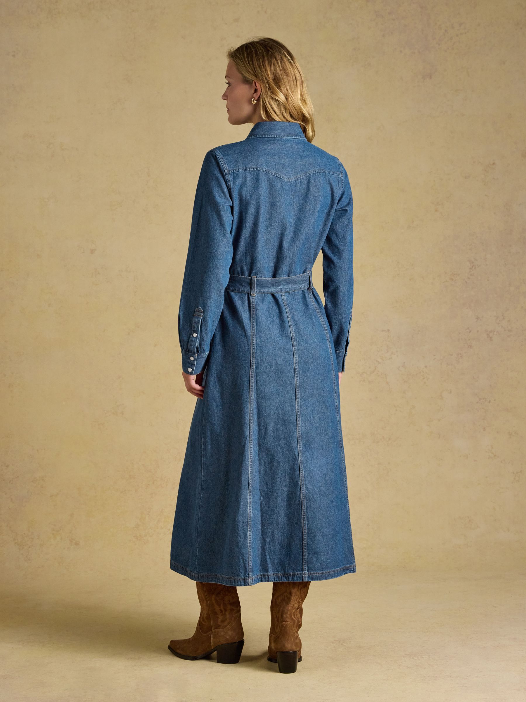Denim Blue Tie Waist Shirt Dress - Image 2 of 8 Denim Blue Tie Waist Shirt Dress - Image 2 of 8