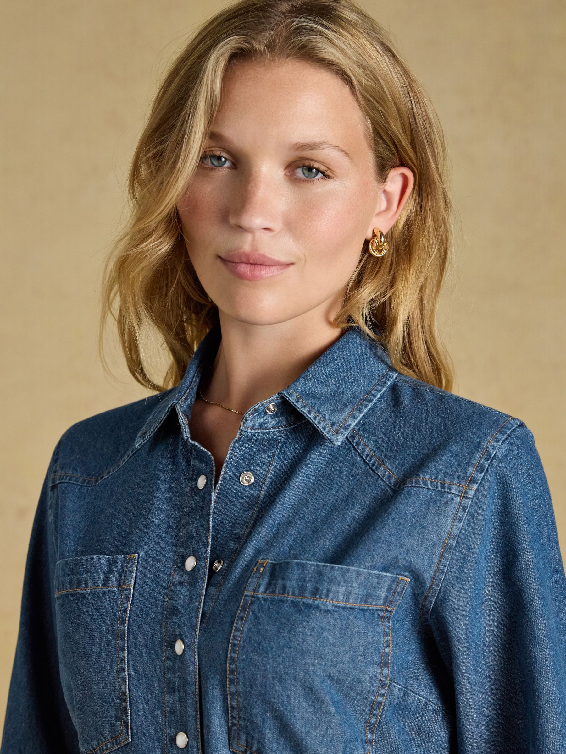 Denim Blue Tie Waist Shirt Dress - Image 4 of 8