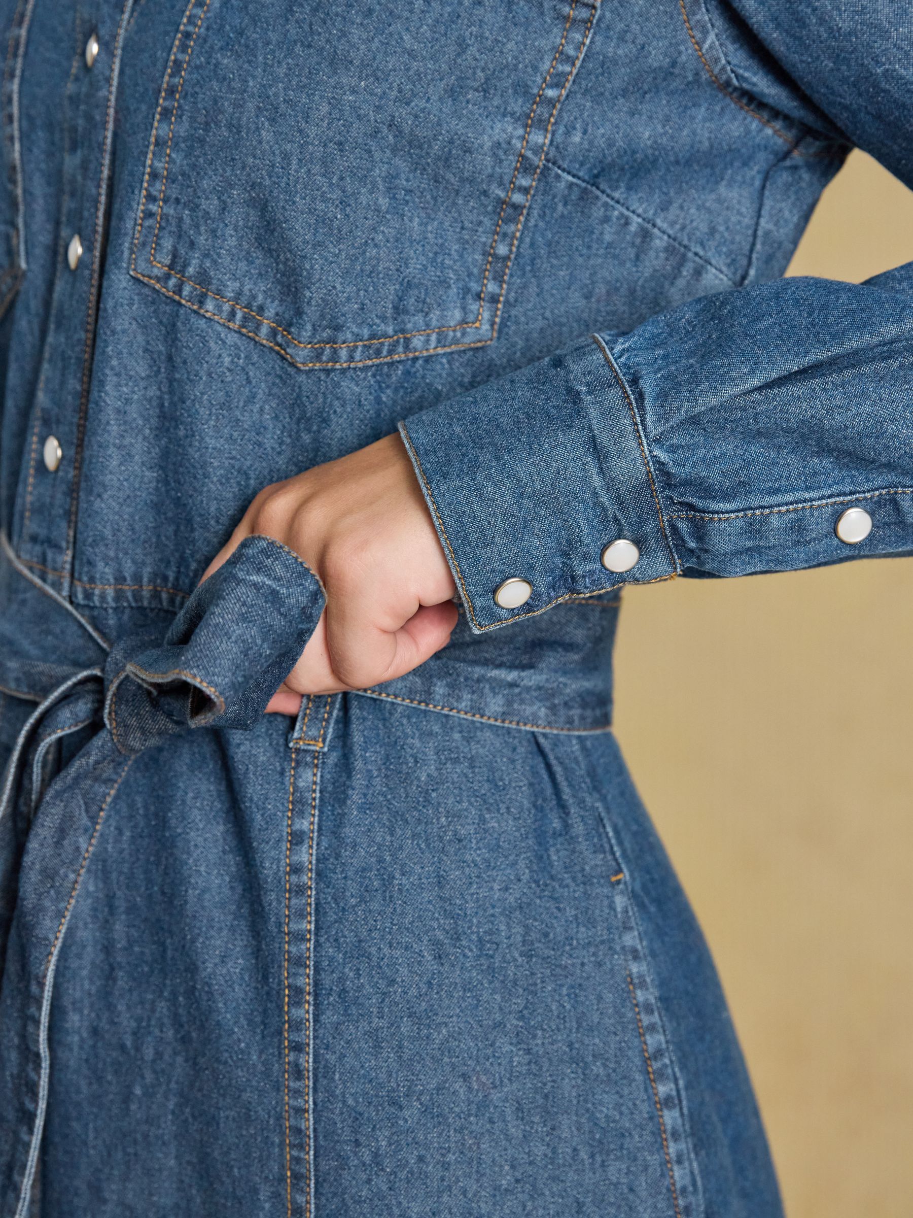 Denim Blue Tie Waist Shirt Dress - Image 5 of 8