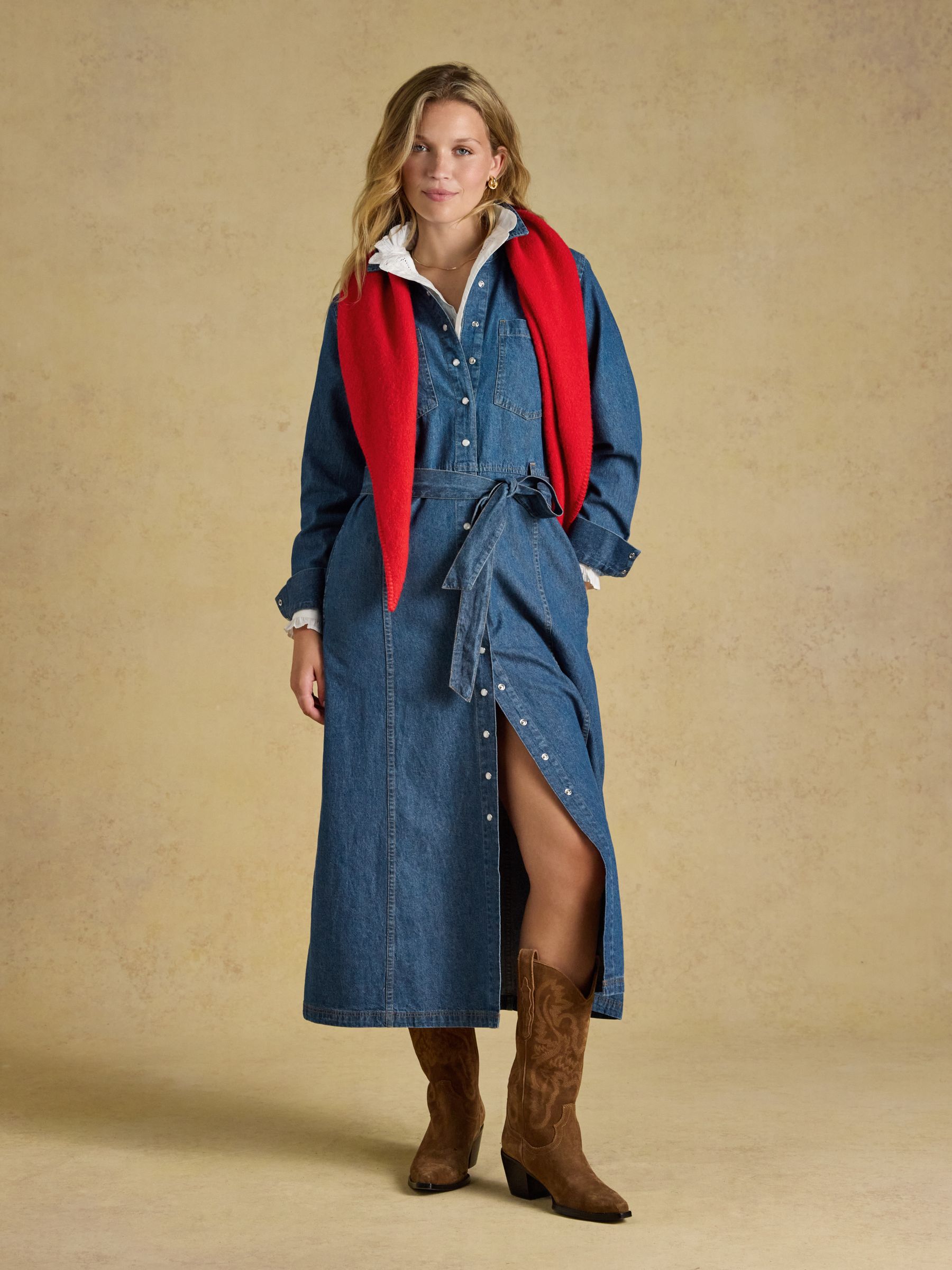 Denim Blue Tie Waist Shirt Dress - Image 6 of 8