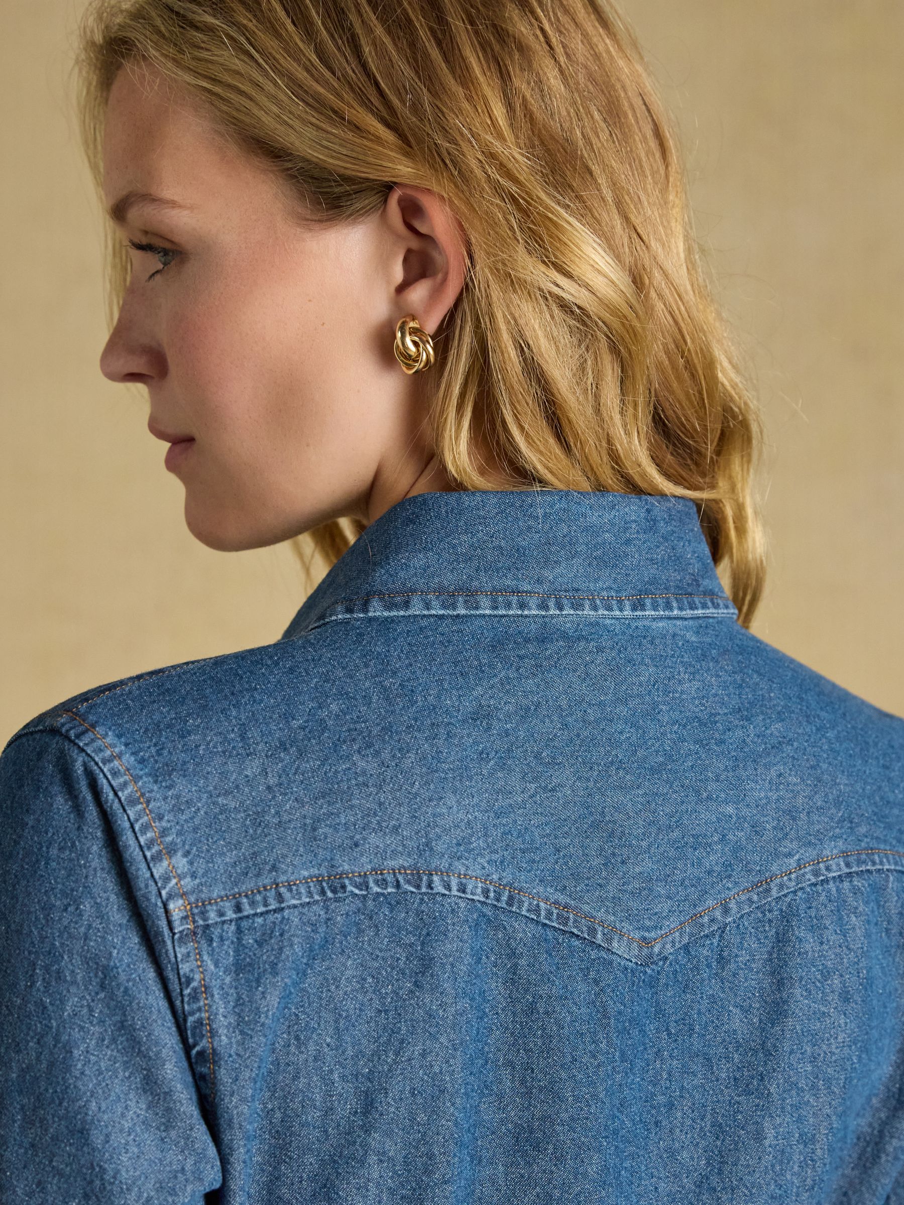 Denim Blue Tie Waist Shirt Dress - Image 7 of 8