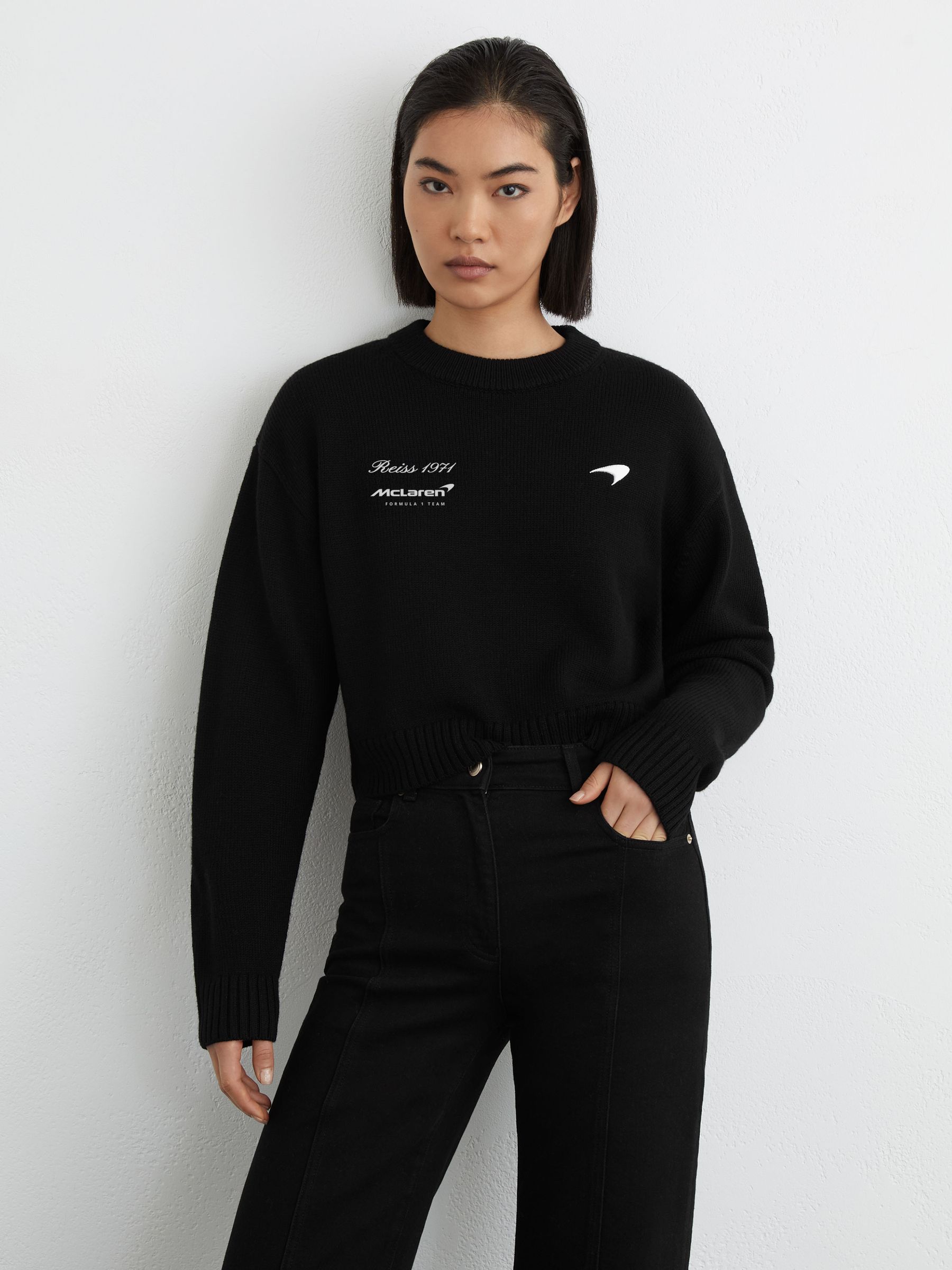 McLaren Racing Merino Wool Cropped Jumper in Black - Image 3 of 8