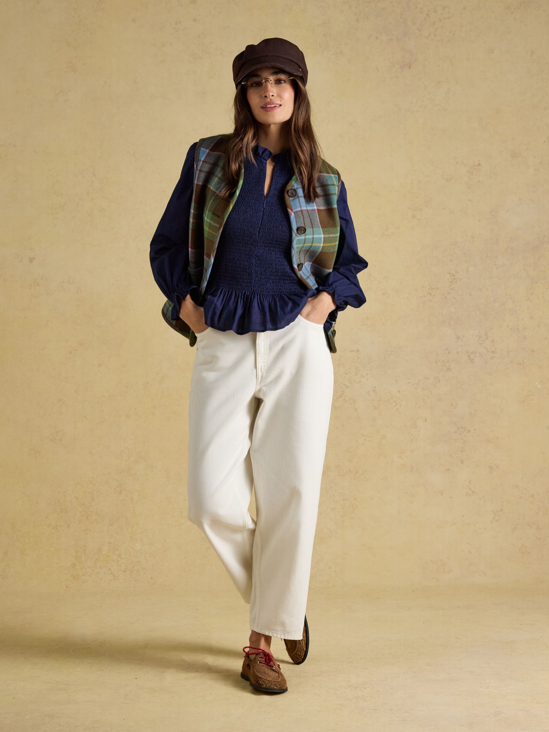Zoe Navy Long Sleeved Smocked Blouse - Image 3 of 7