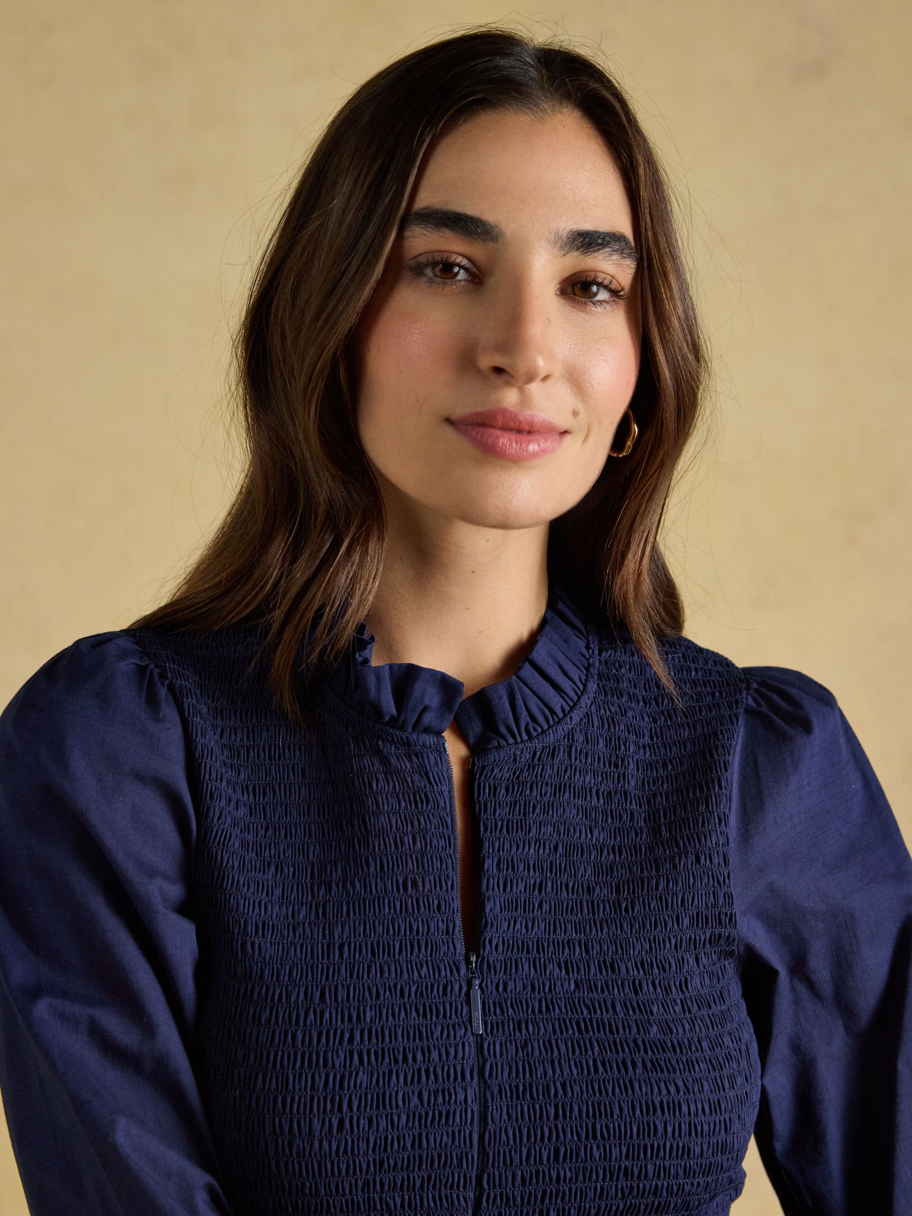 Zoe Navy Long Sleeved Smocked Blouse - Image 4 of 7