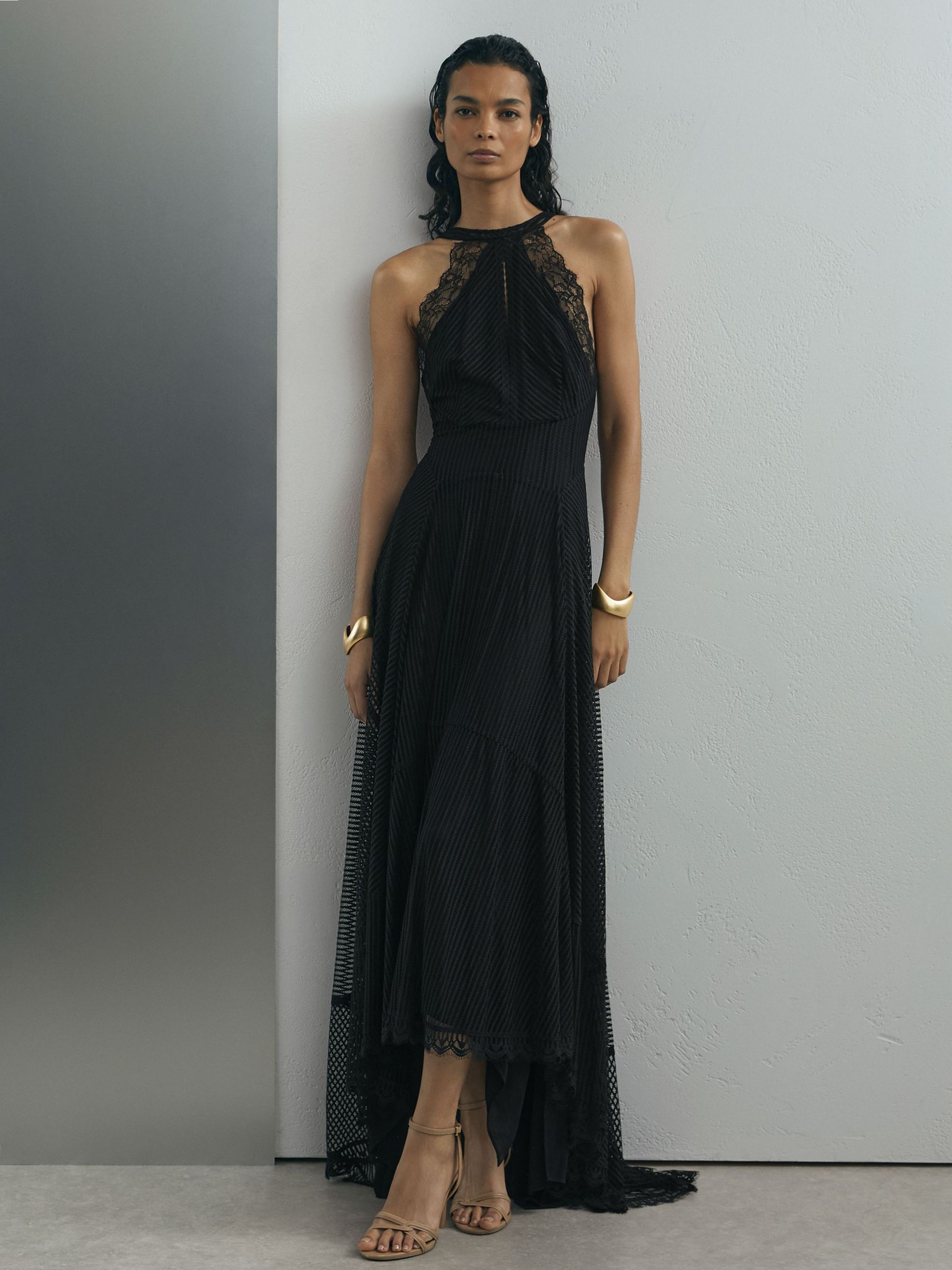 Atelier Lace-Trim Sheer Maxi Black Dress in Black - image 2