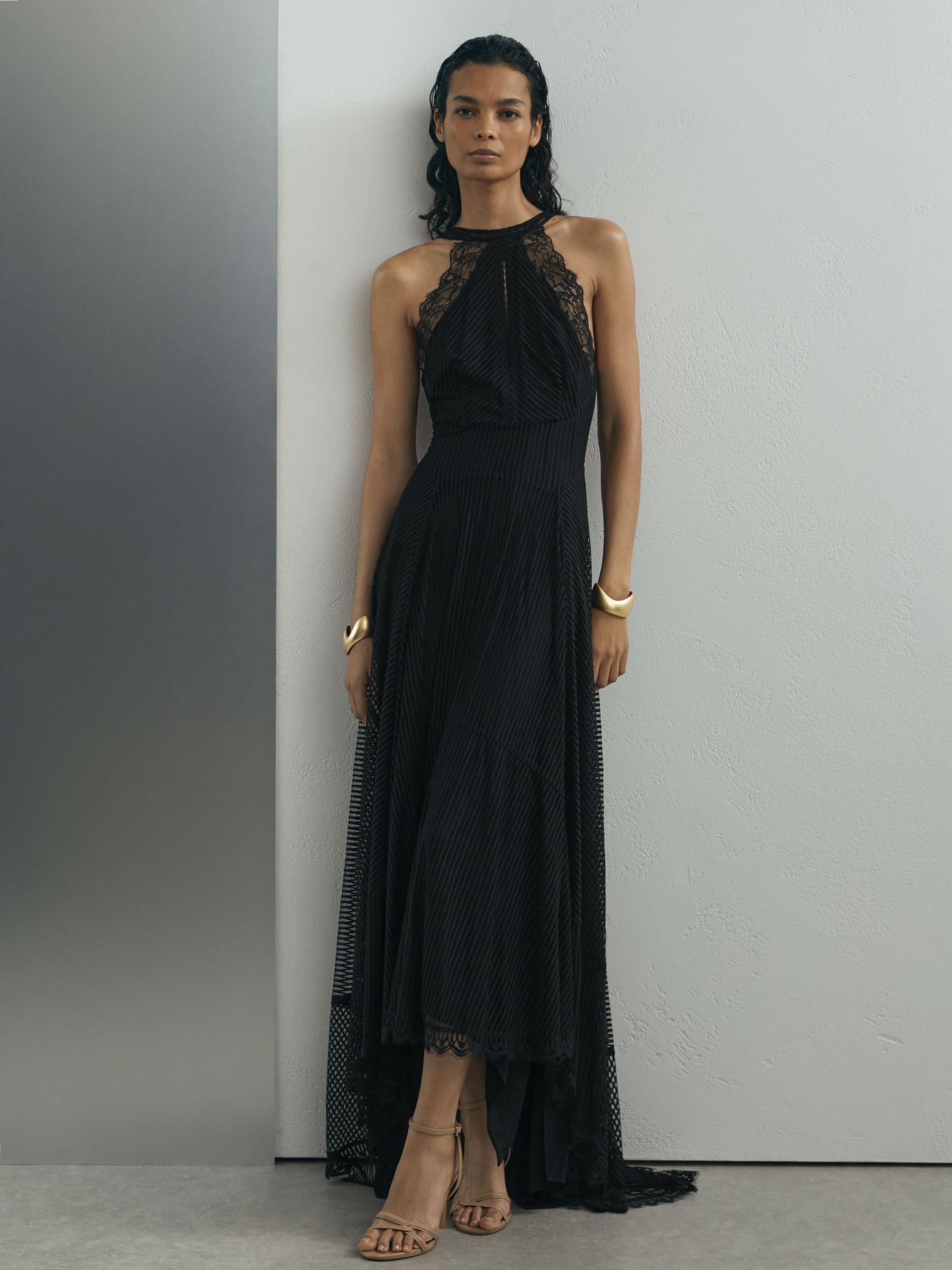 Atelier Lace-Trim Sheer Maxi Black Dress in Black - Image 1 of 7