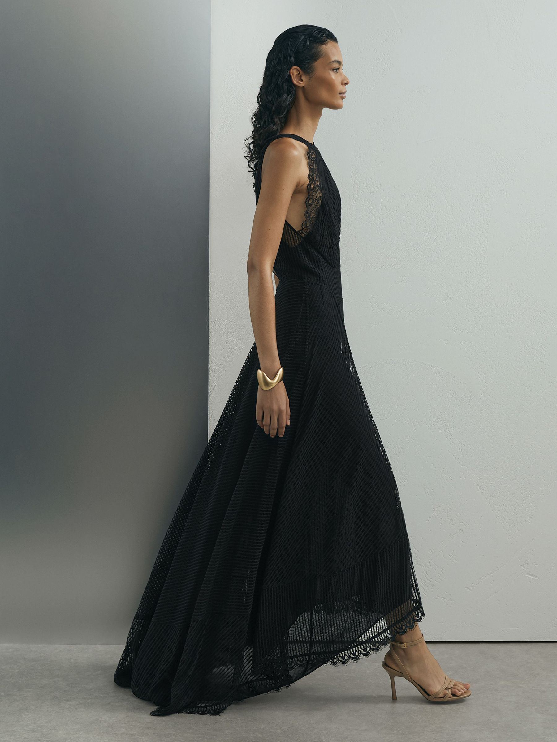 Atelier Lace-Trim Sheer Maxi Black Dress in Black - Image 4 of 7