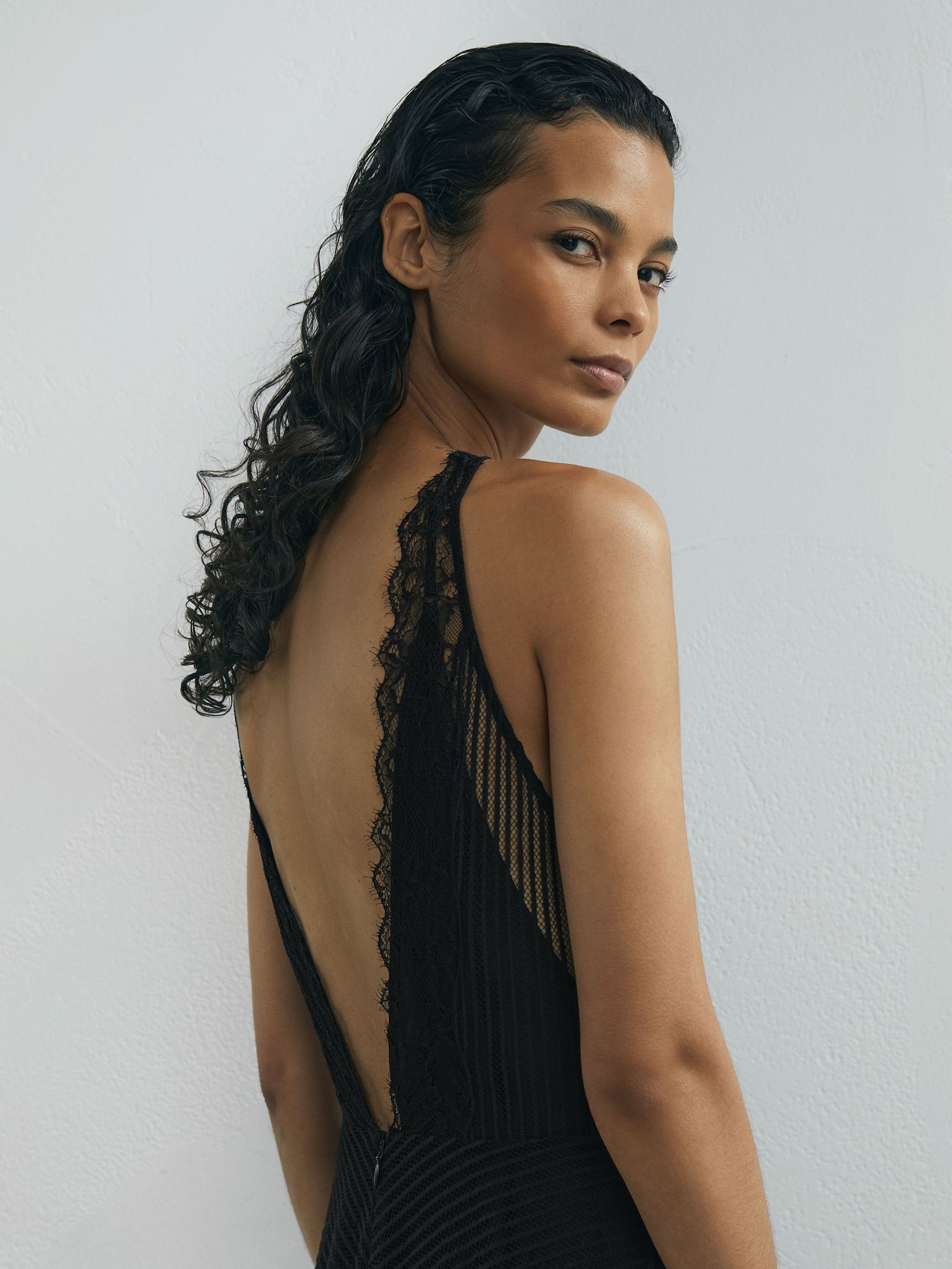 Atelier Lace-Trim Sheer Maxi Black Dress in Black - image 4