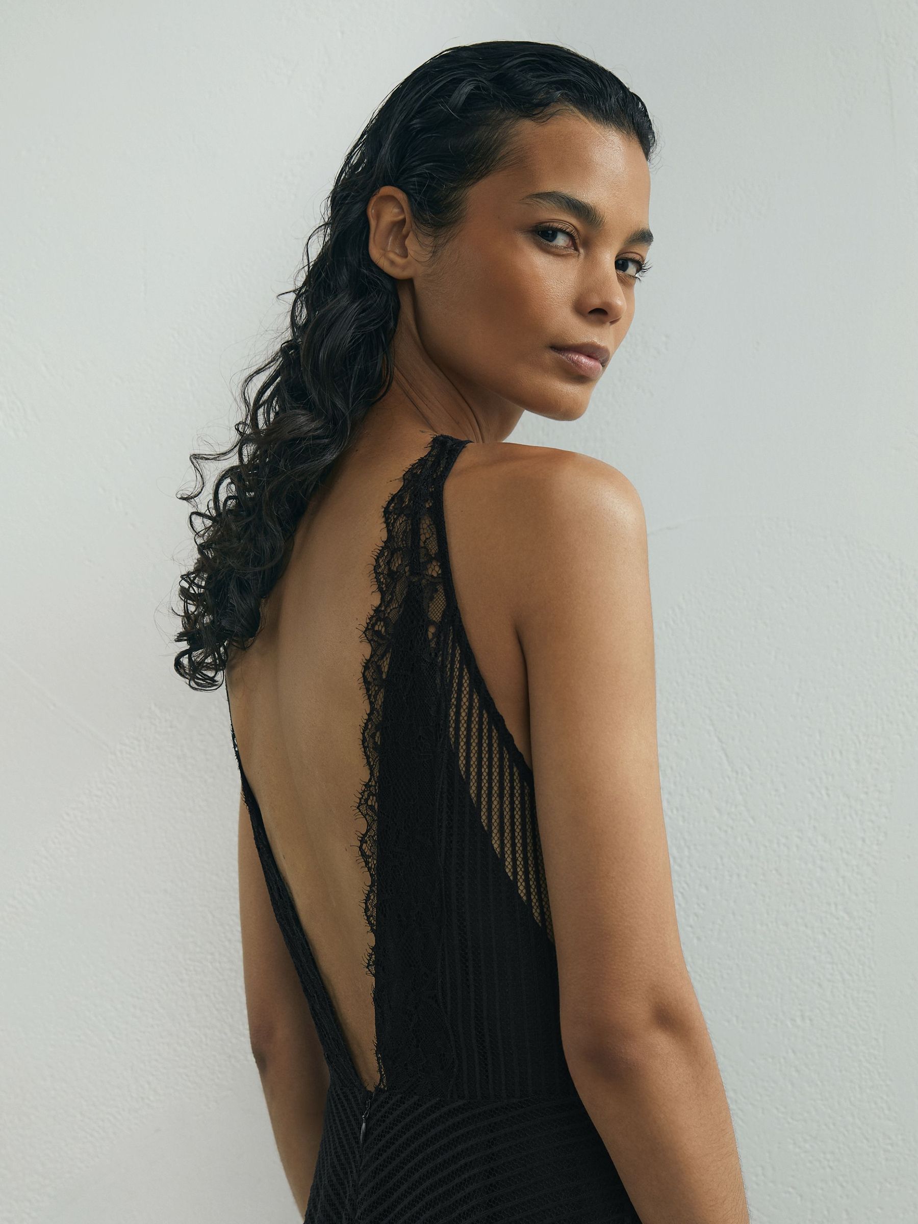 Atelier Lace-Trim Sheer Maxi Black Dress in Black - Image 5 of 7