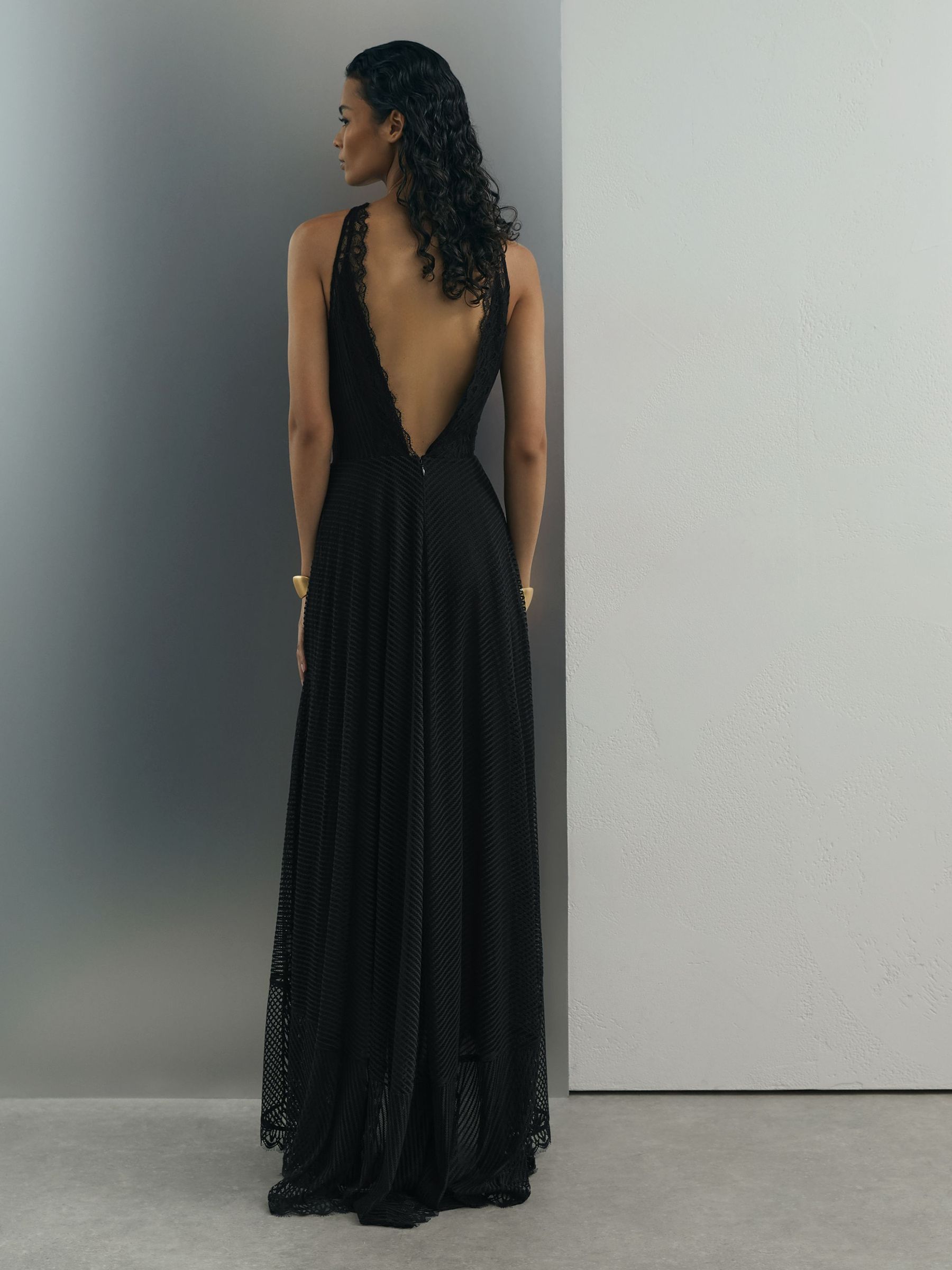 Atelier Lace-Trim Sheer Maxi Black Dress in Black - image 5
