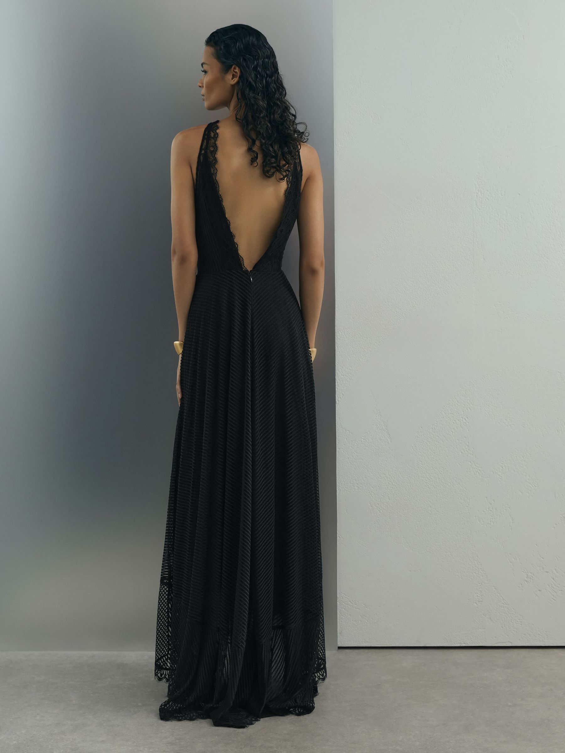 Atelier Lace-Trim Sheer Maxi Black Dress in Black - Image 6 of 7