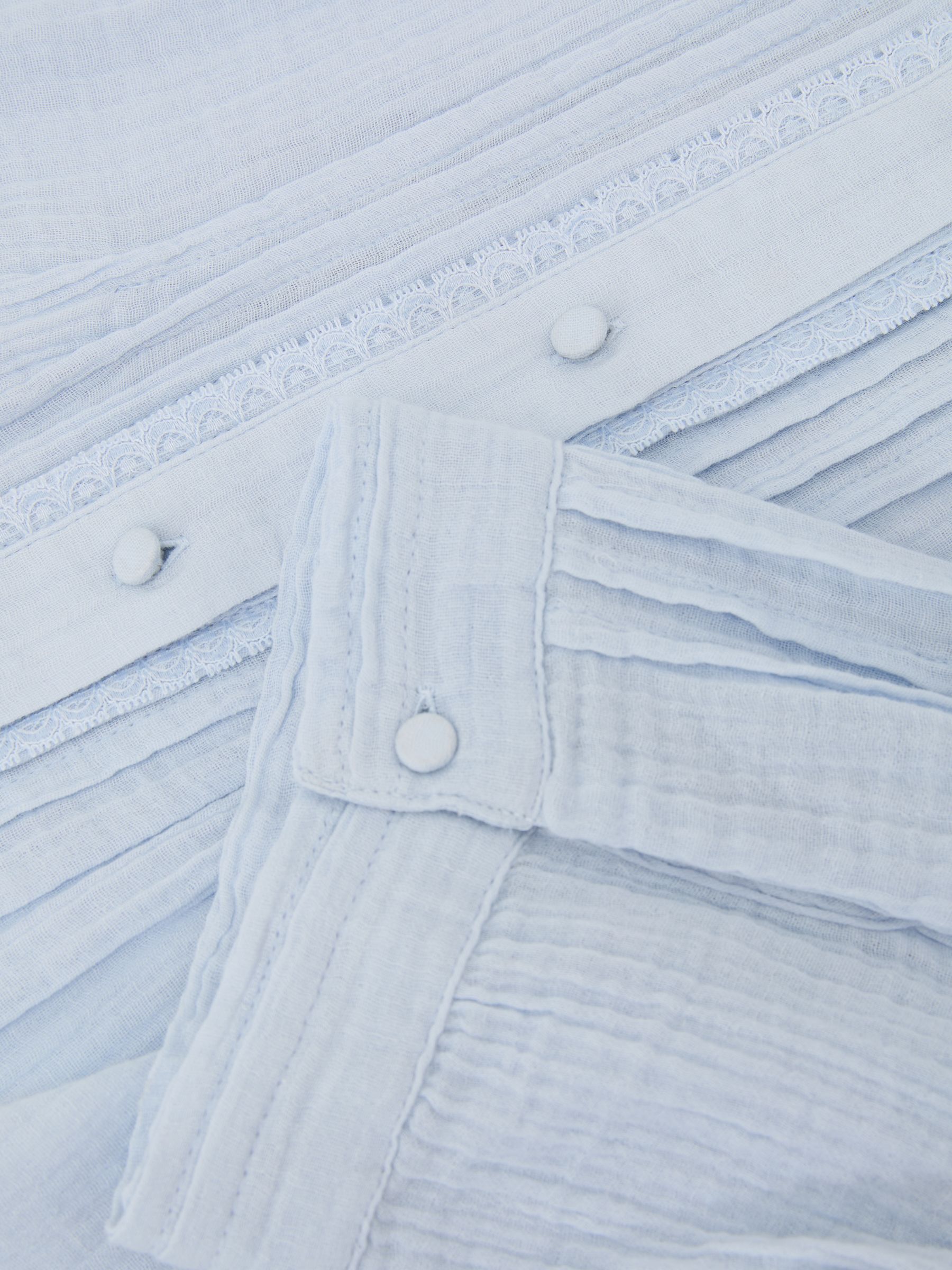 Cotton Cheesecloth Frill-Neck Top in Light Blue - image 4