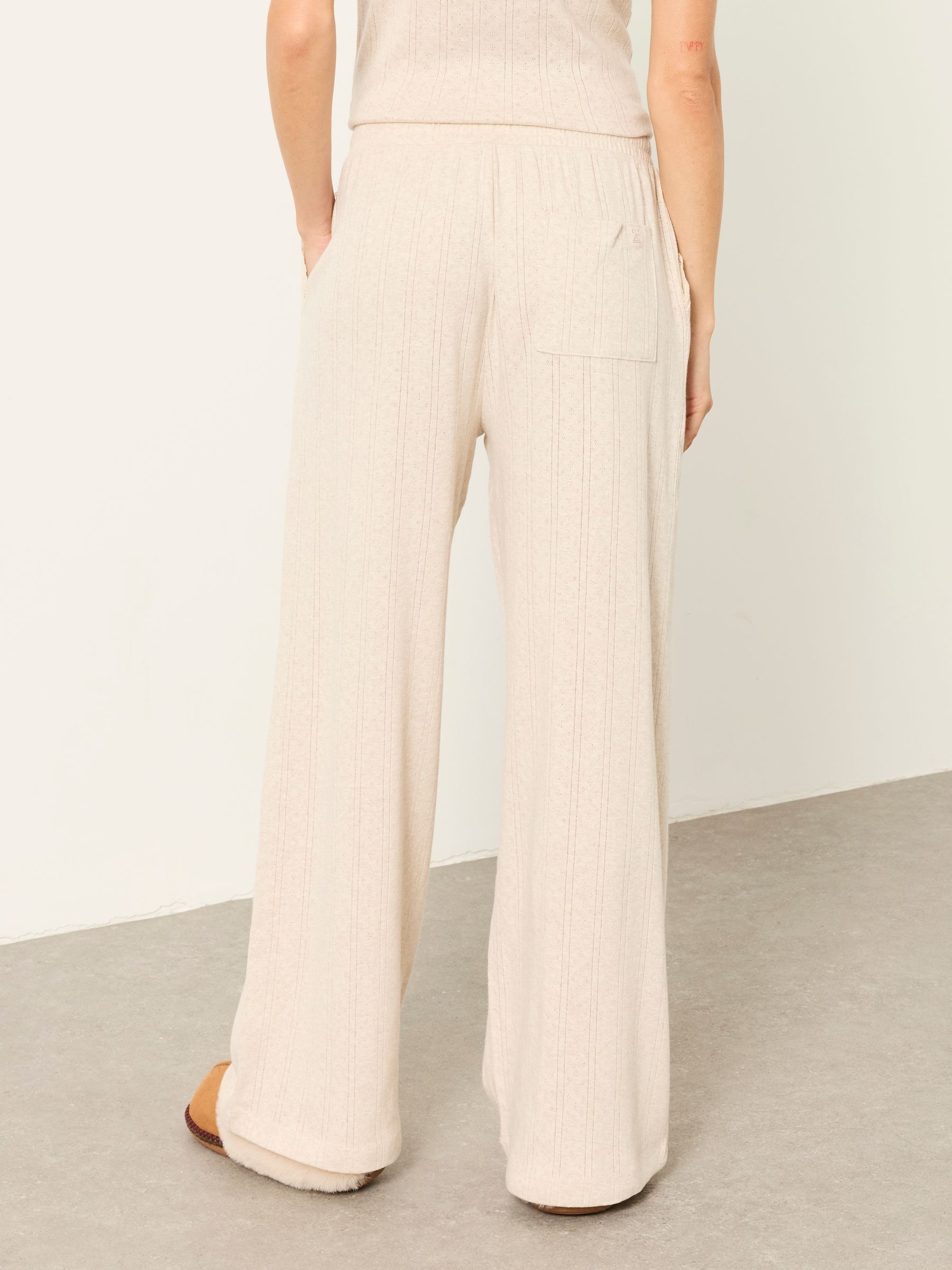 Lola Oatmeal Pointelle Wide Leg Trousers - Image 2 of 6