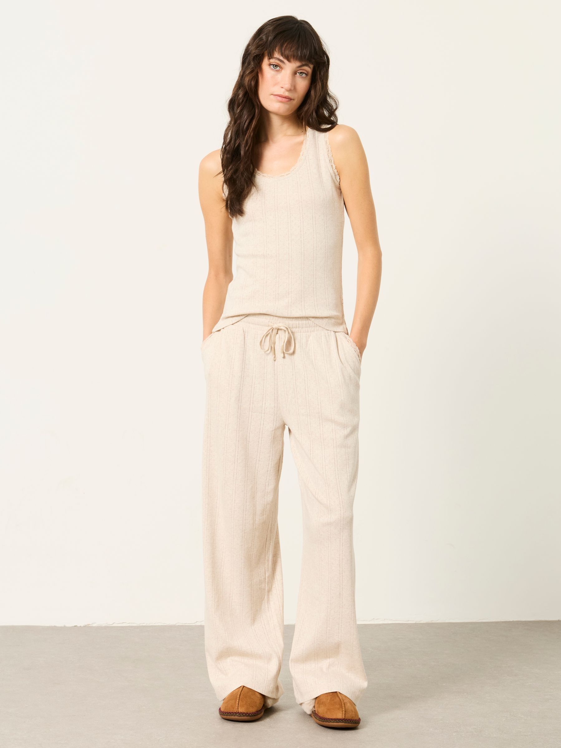 Lola Oatmeal Pointelle Wide Leg Trousers - Image 4 of 6