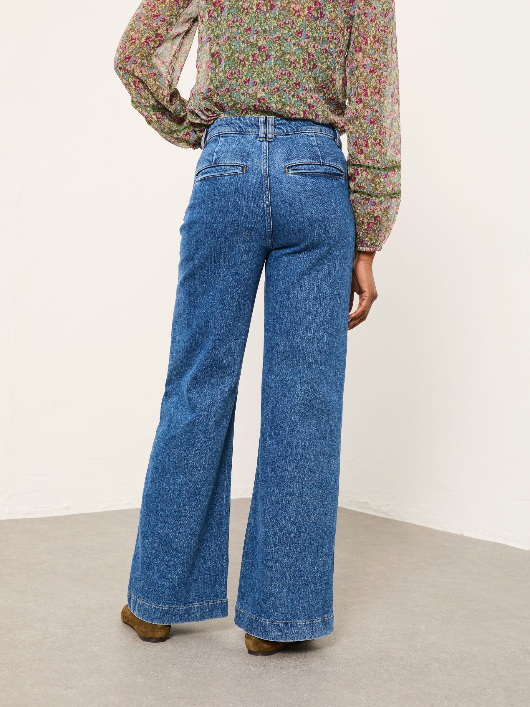 Blue Denim Patch Pocket Blue Denim Flare Jeans - Image 2 of 6