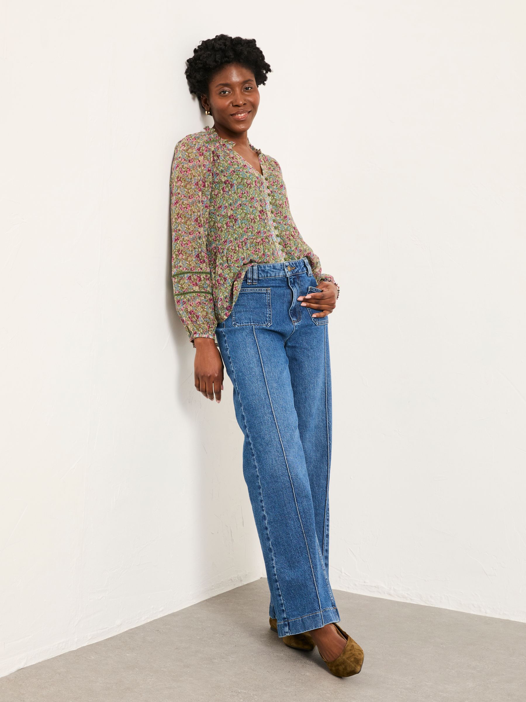 Blue Denim Patch Pocket Blue Denim Flare Jeans - Image 3 of 6