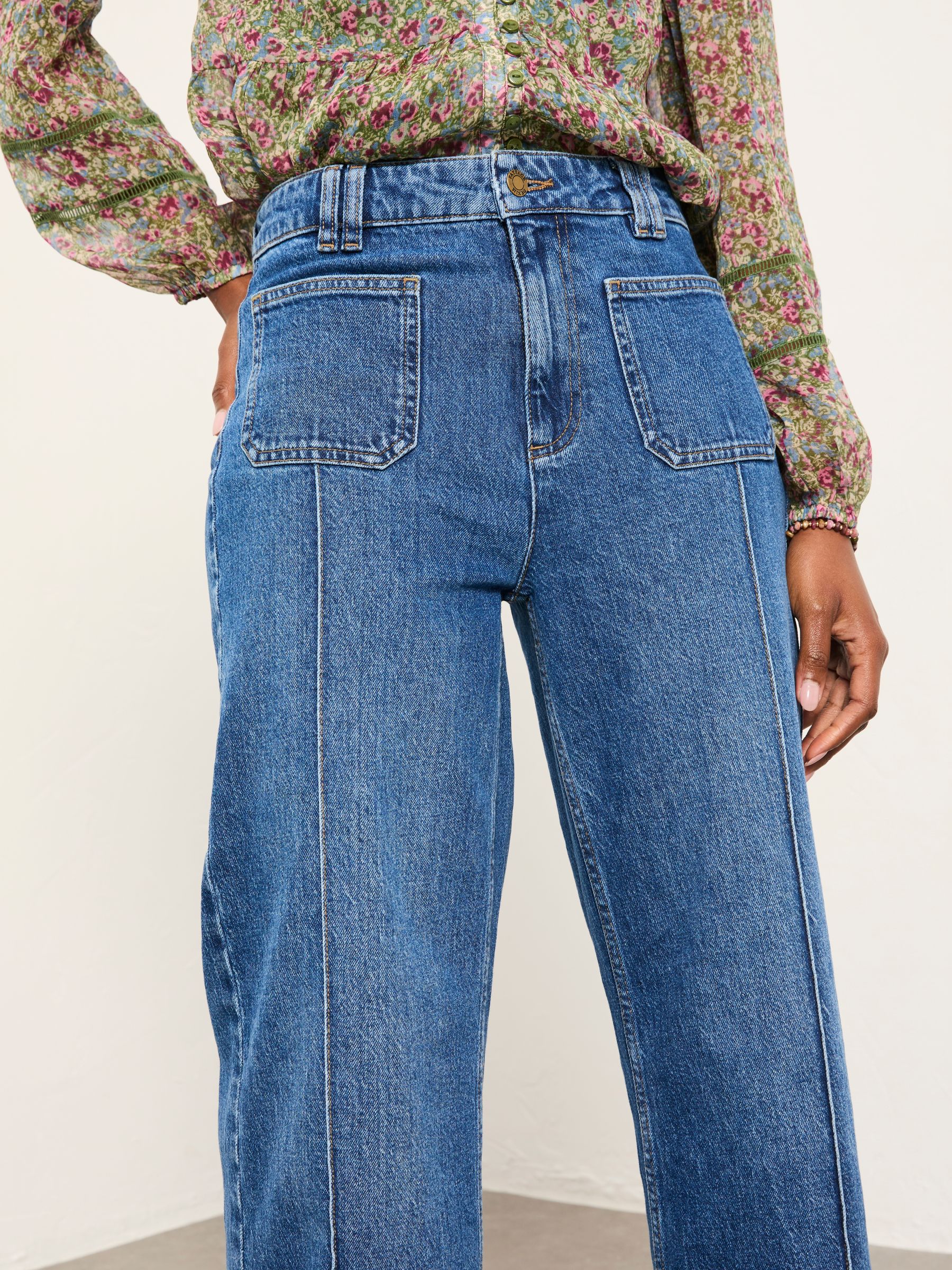 Blue Denim Patch Pocket Blue Denim Flare Jeans - Image 4 of 6