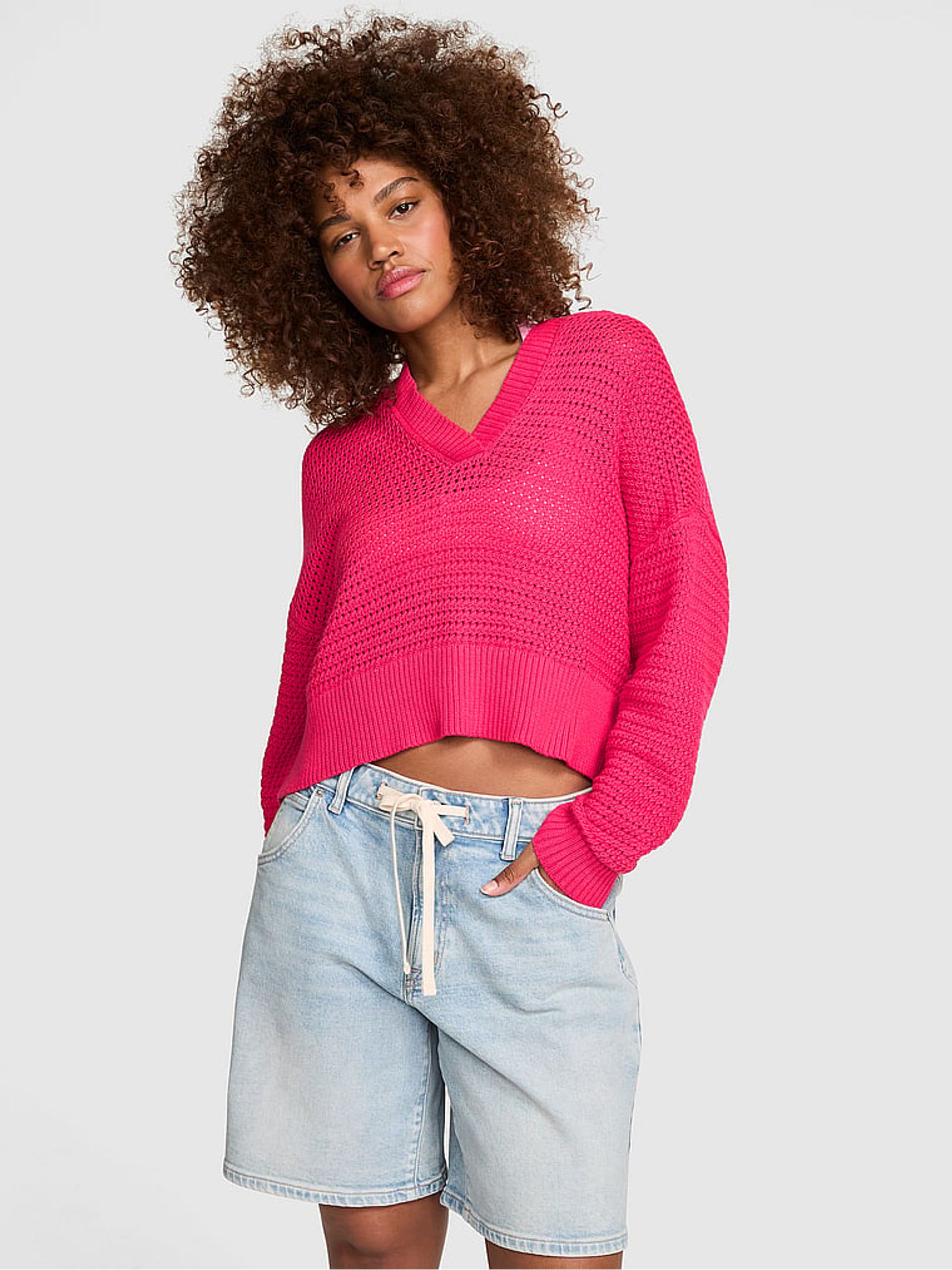 Candy Pink Crochet Hoodie - Image 1 of 2