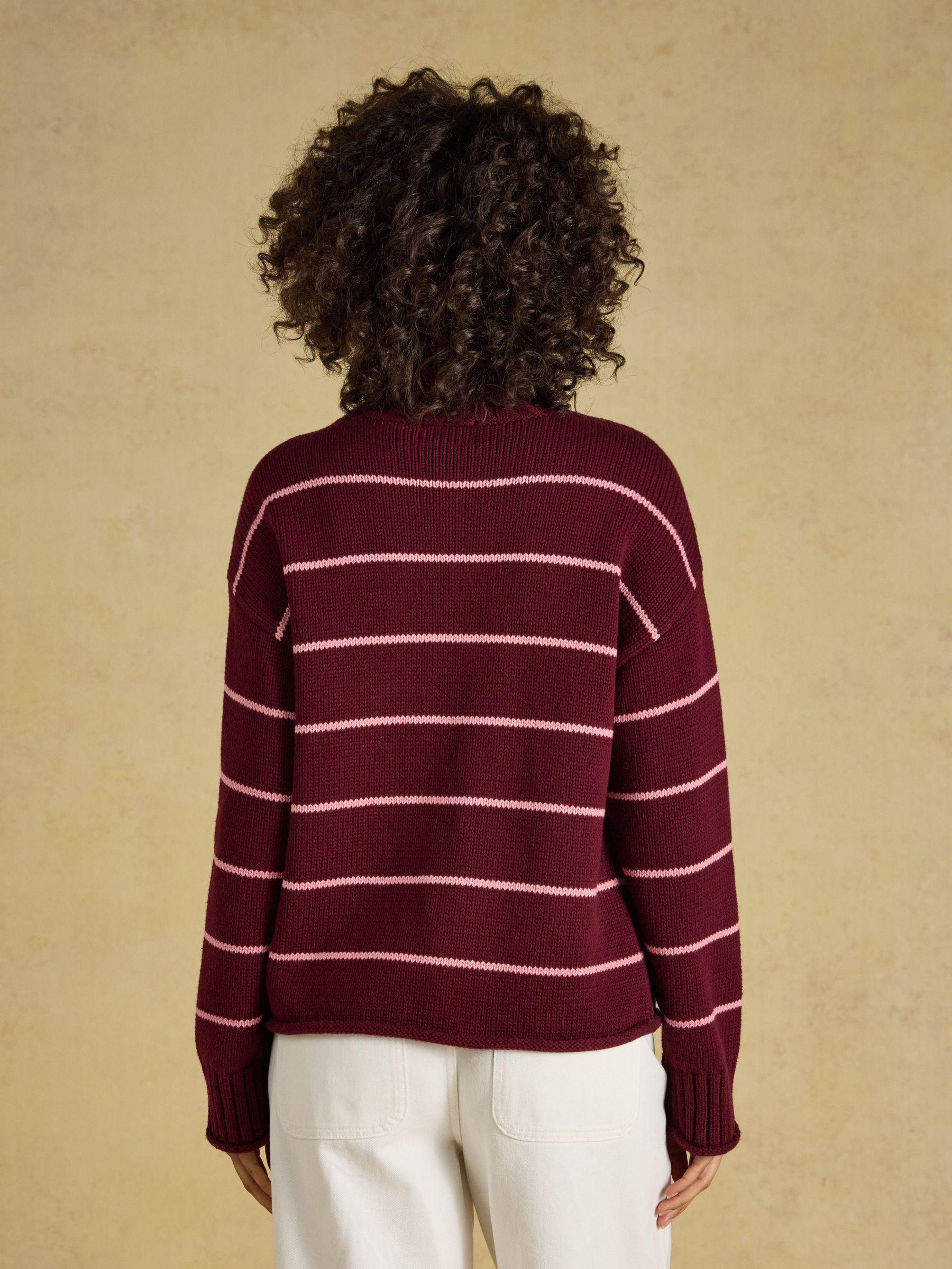 Burgundy Red Roll Neck Striped Relaxed Fit Jumper - Image 2 of 7 Burgundy Red Roll Neck Striped Relaxed Fit Jumper - Image 2 of 7