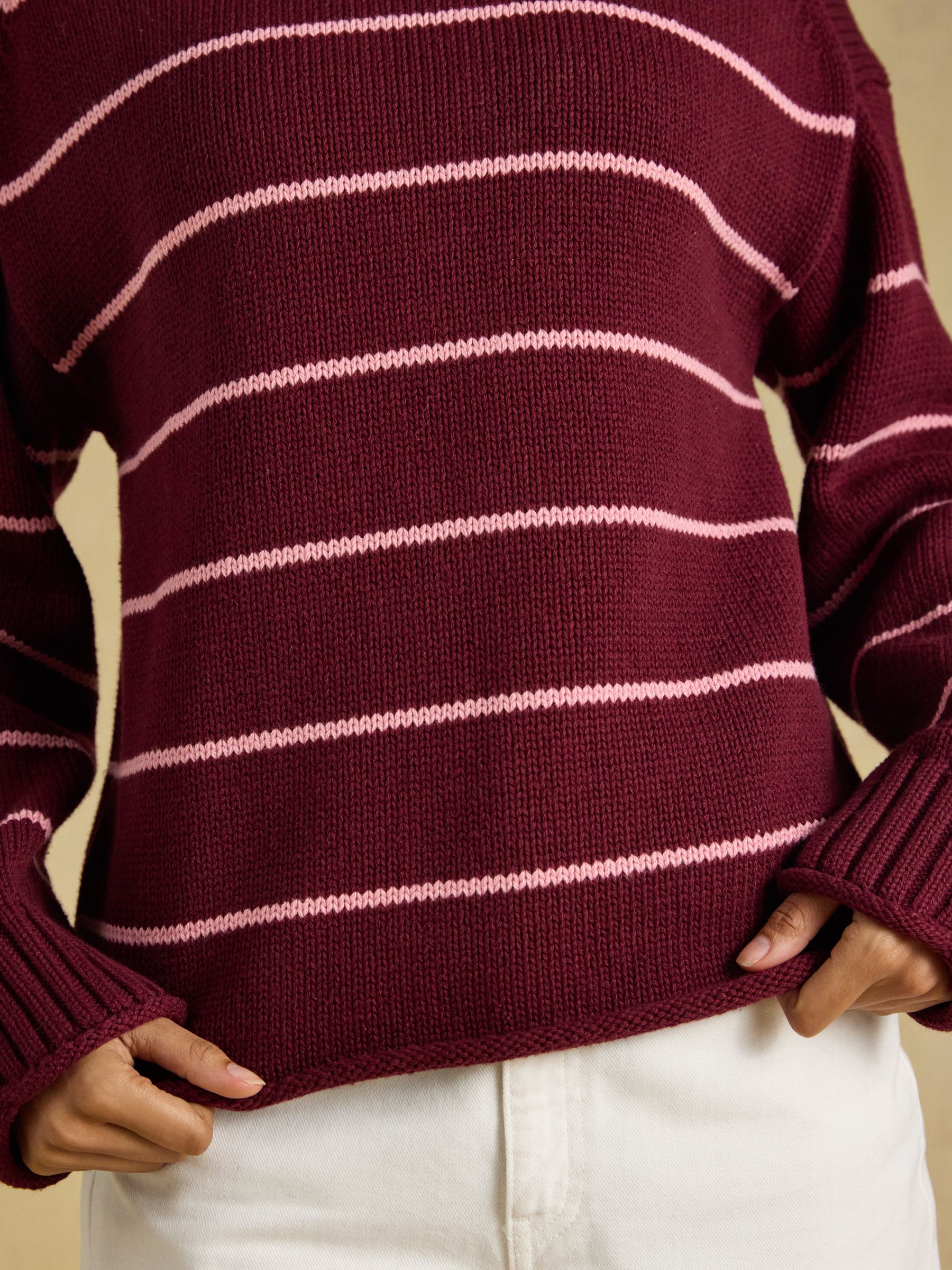 Burgundy Red Roll Neck Striped Relaxed Fit Jumper - Image 4 of 7