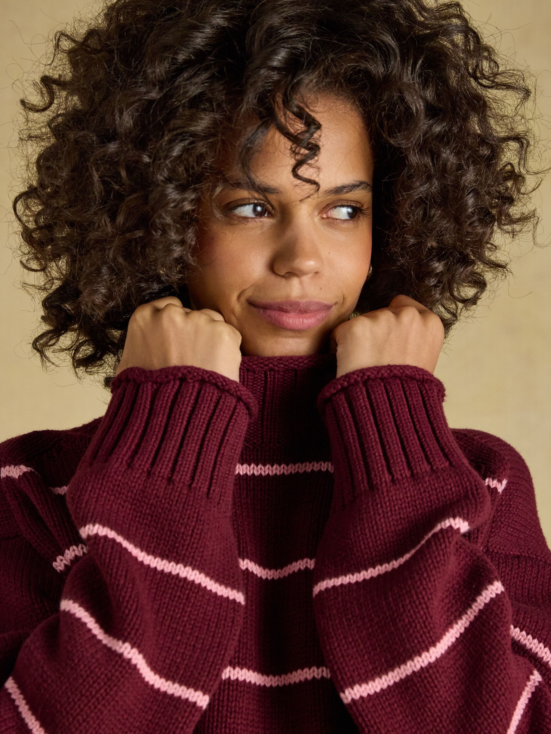 Burgundy Red Roll Neck Striped Relaxed Fit Jumper - Image 6 of 7