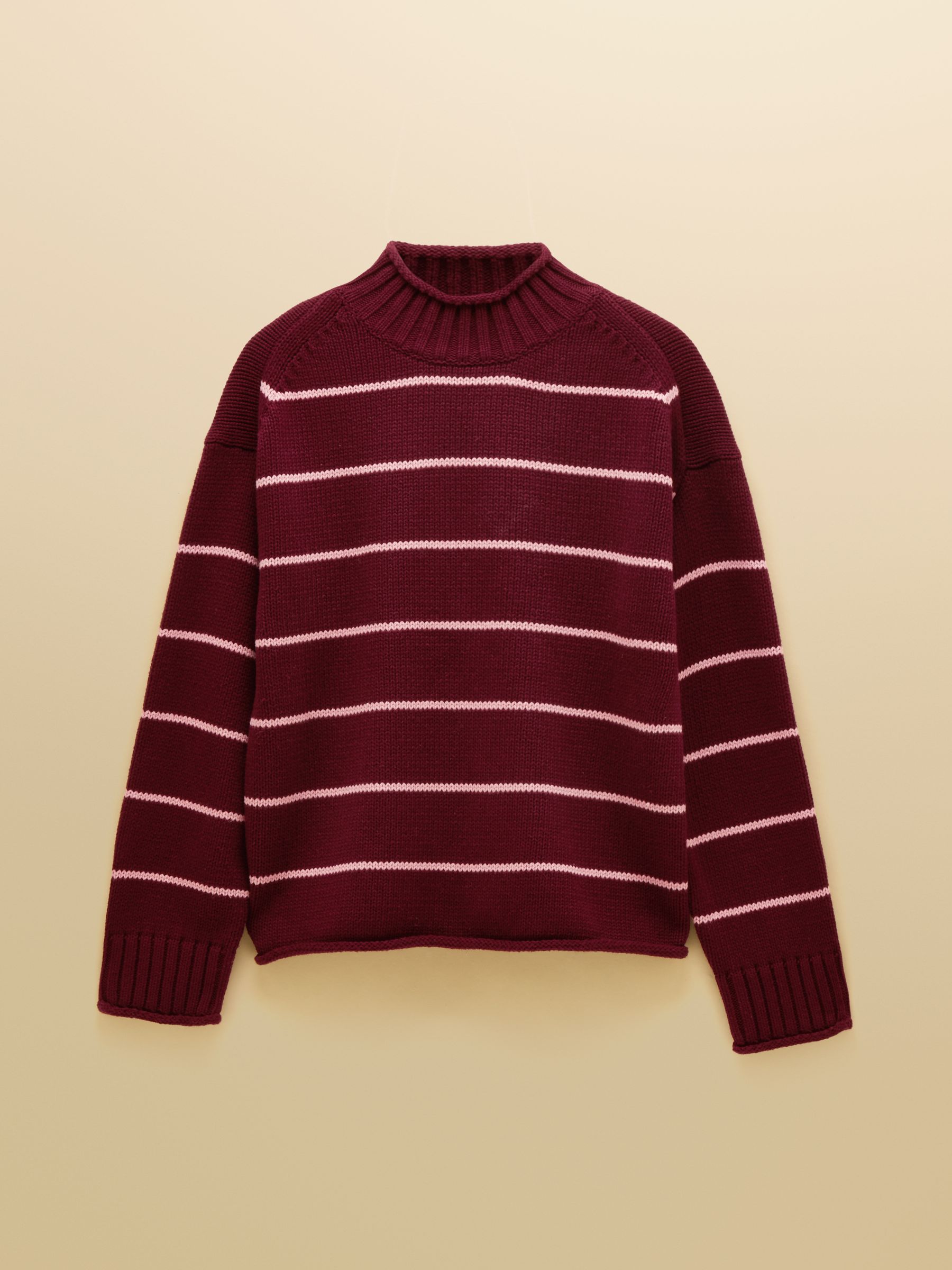Burgundy Red Roll Neck Striped Relaxed Fit Jumper - Image 7 of 7